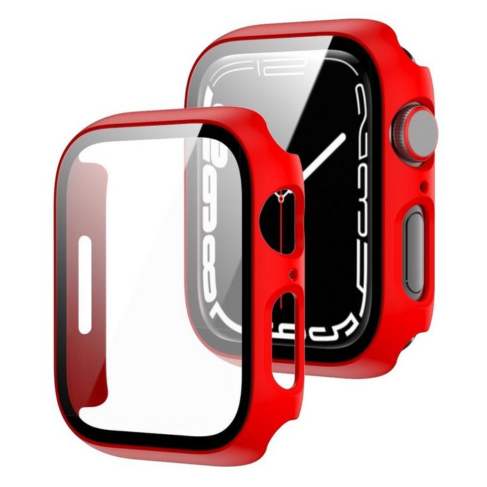 Wigento Smartwatch-Hülle Für Apple Watch Serie 7 41mm 2 in 1 Shockproof TPU Silikon Hülle Cover + H9 Hart Glas Rot