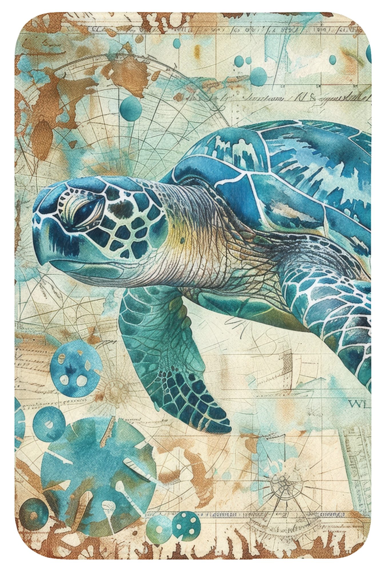 OnlyWow WC-Vorleger Vintage - Schildkröte - Meerestiere - Aquarell, Höhe 10 mm, Polyester, Rechteckig, WC Teppich, Toilettenvorleger, Toilettenteppich, Badematte 40x60 cm