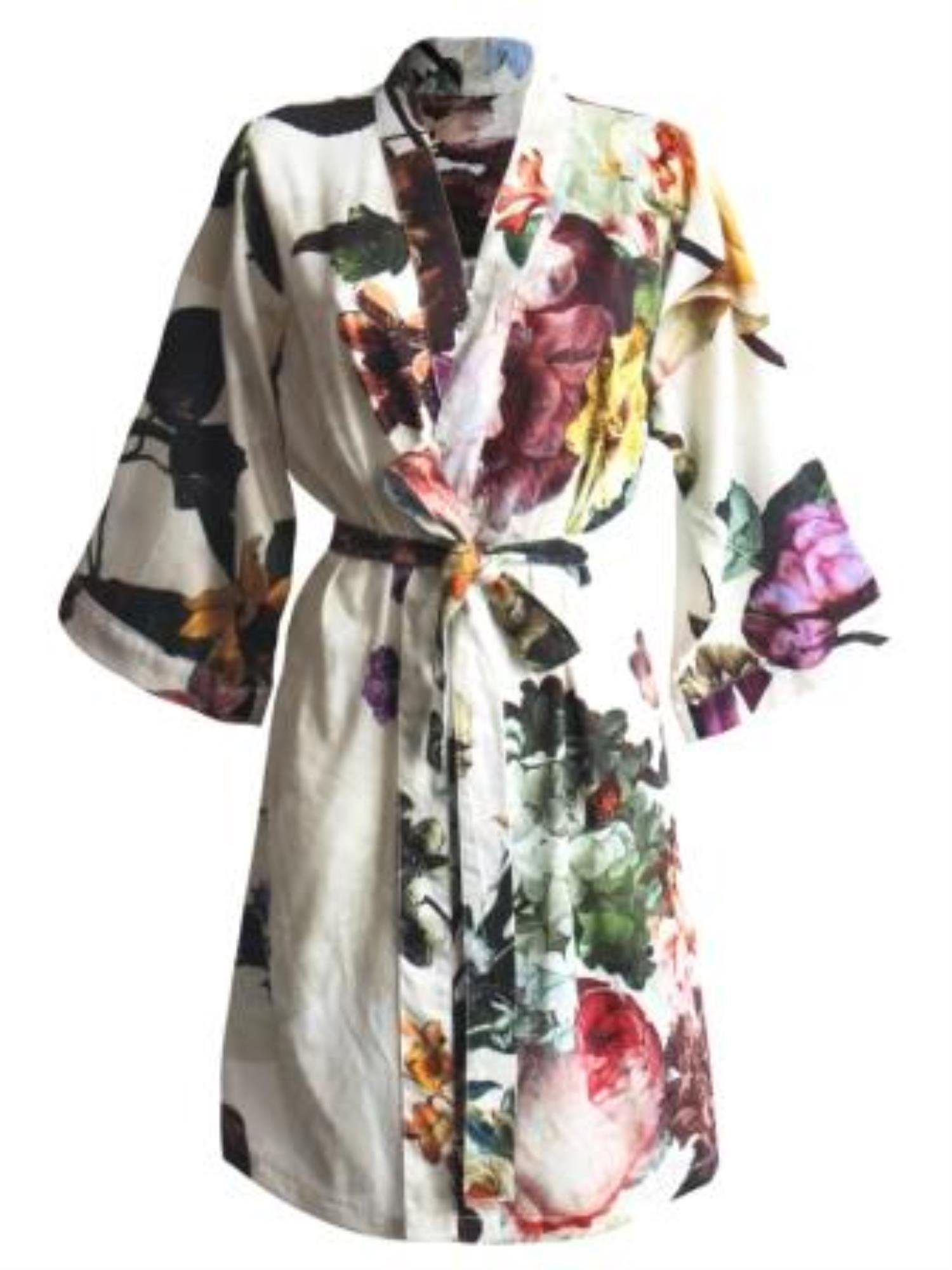 Essenza Kimono Fleur, Kurzform, Baumwolle, Kimono-Kragen, Gürtel, mit wunderschönem Blumenprint