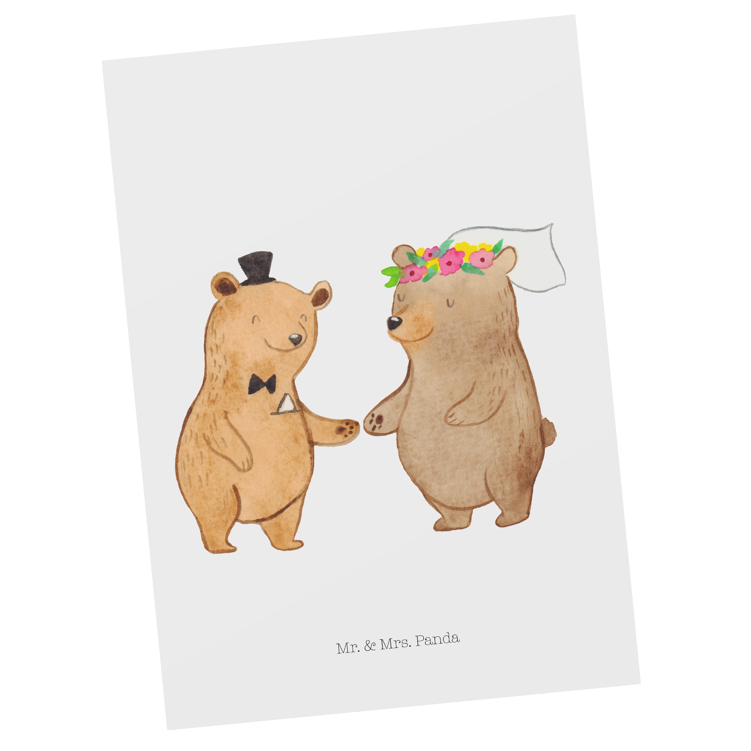 Mr. & Mrs. Panda Postkarte Bären Heirat - Weiß - Geschenk, Karte, Hochzeitsgeschenk, Hochzeit, G
