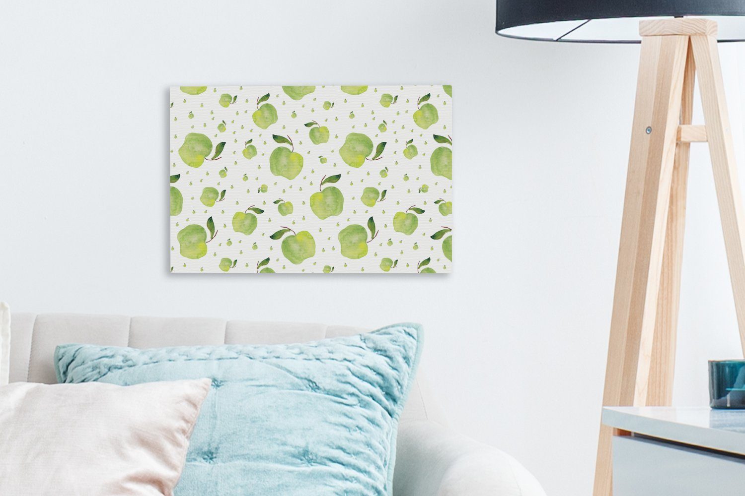 Grün Wandbild (1 - St), cm OneMillionCanvasses® Leinwandbild Muster, - 30x20 Leinwandbilder, Wanddeko, Äpfel Aufhängefertig,