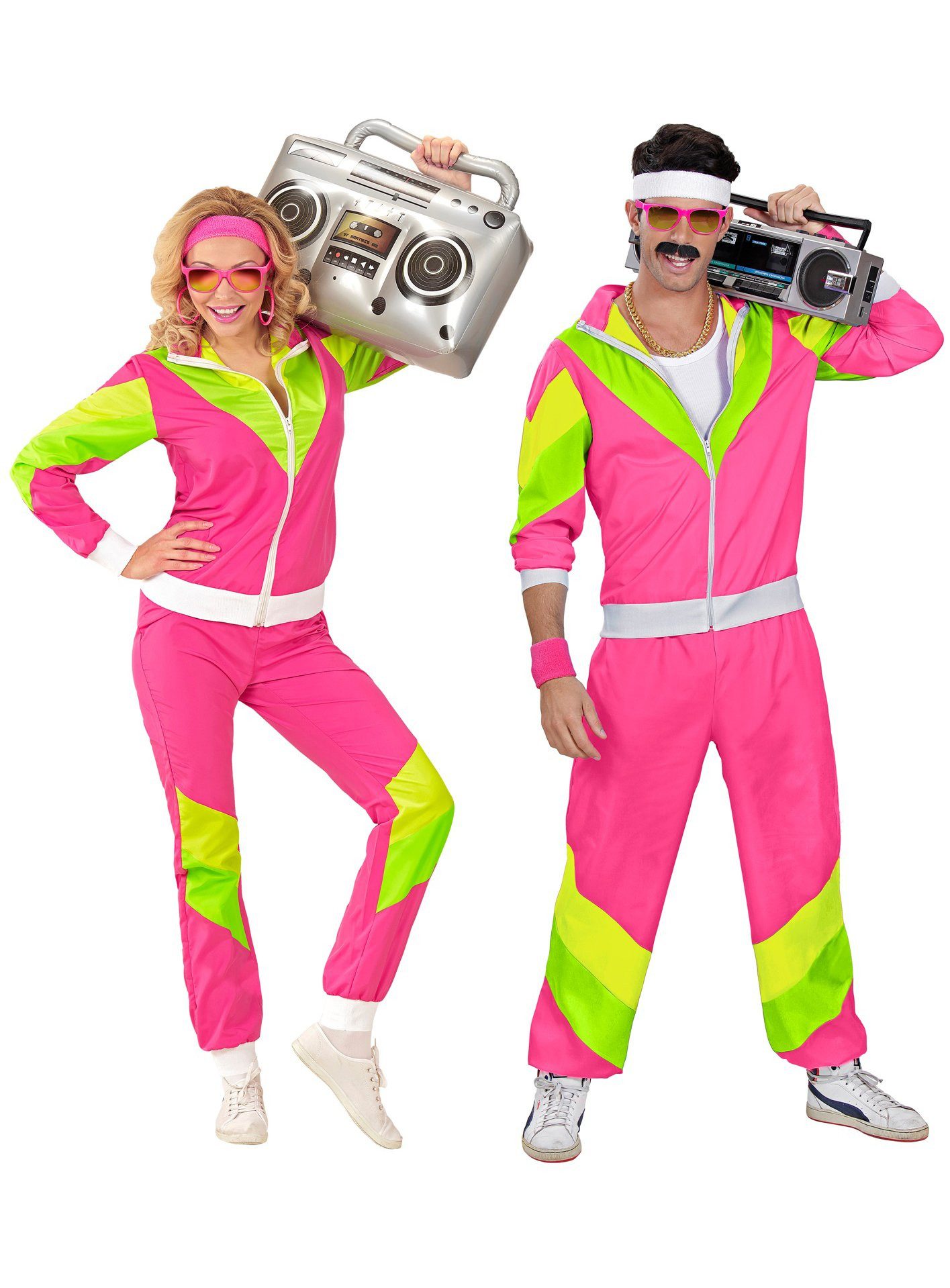 Widdmann Kostüm 80er Trainingsanzug pink Karneval Faschingskostüm, 80er Jahre Outfit in feinstem Neon-Zwirn