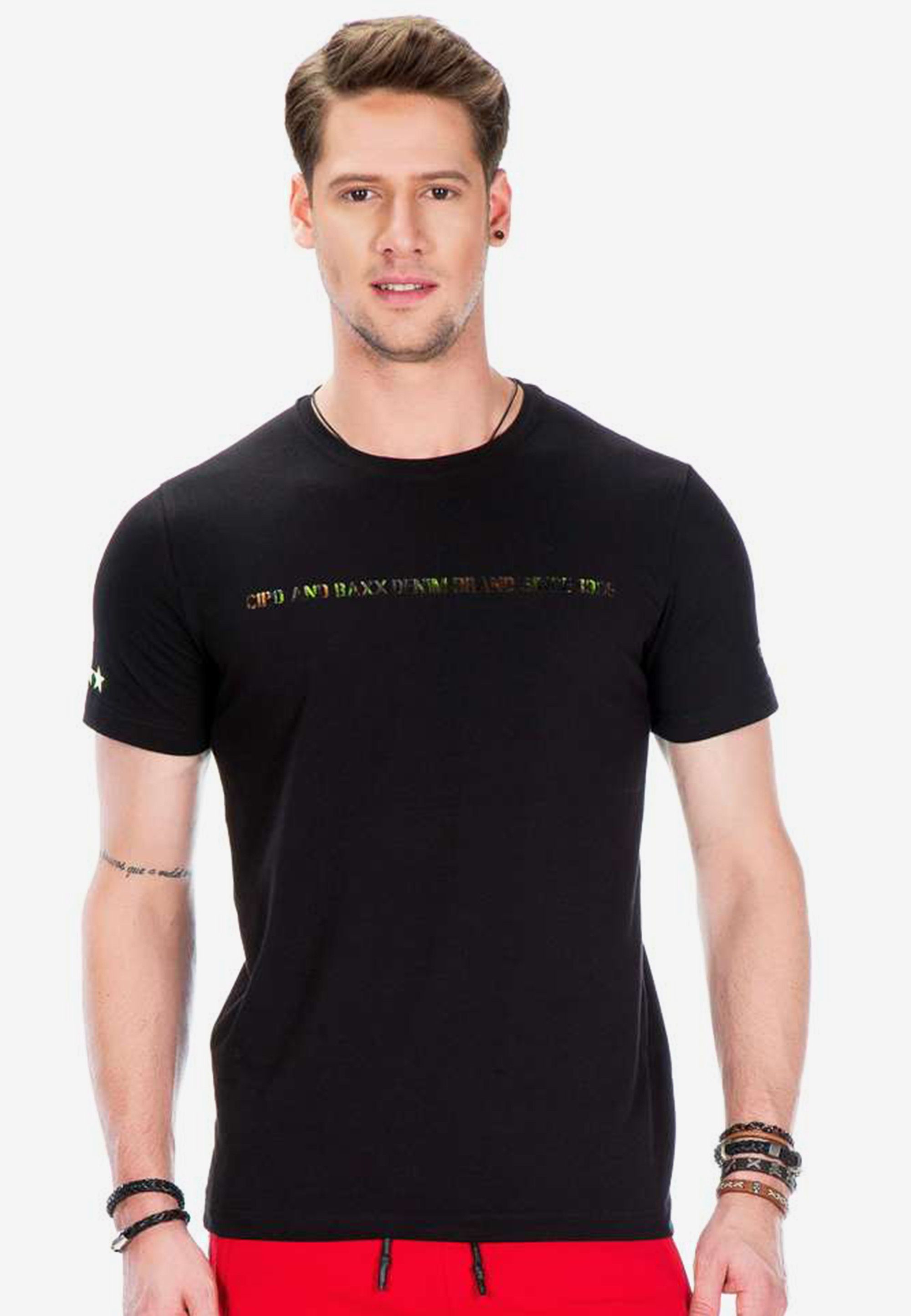 Cipo & Baxx T-Shirt mit Logo Hologramm Aufdruck schwarz