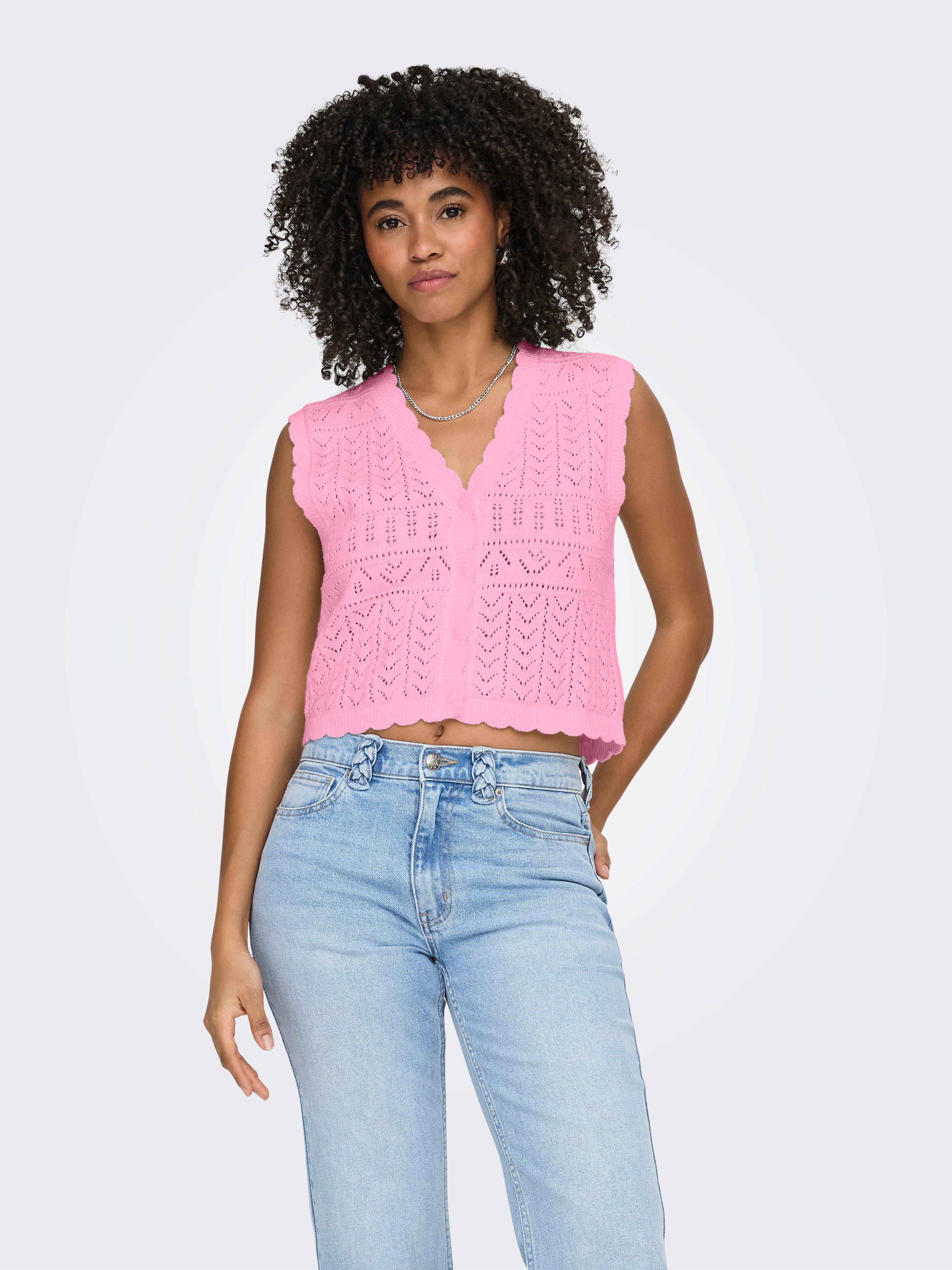ONLY Strickjacke ONLIRINA V-NECK BUTTON VEST KNT NOOS Baumwollmischung