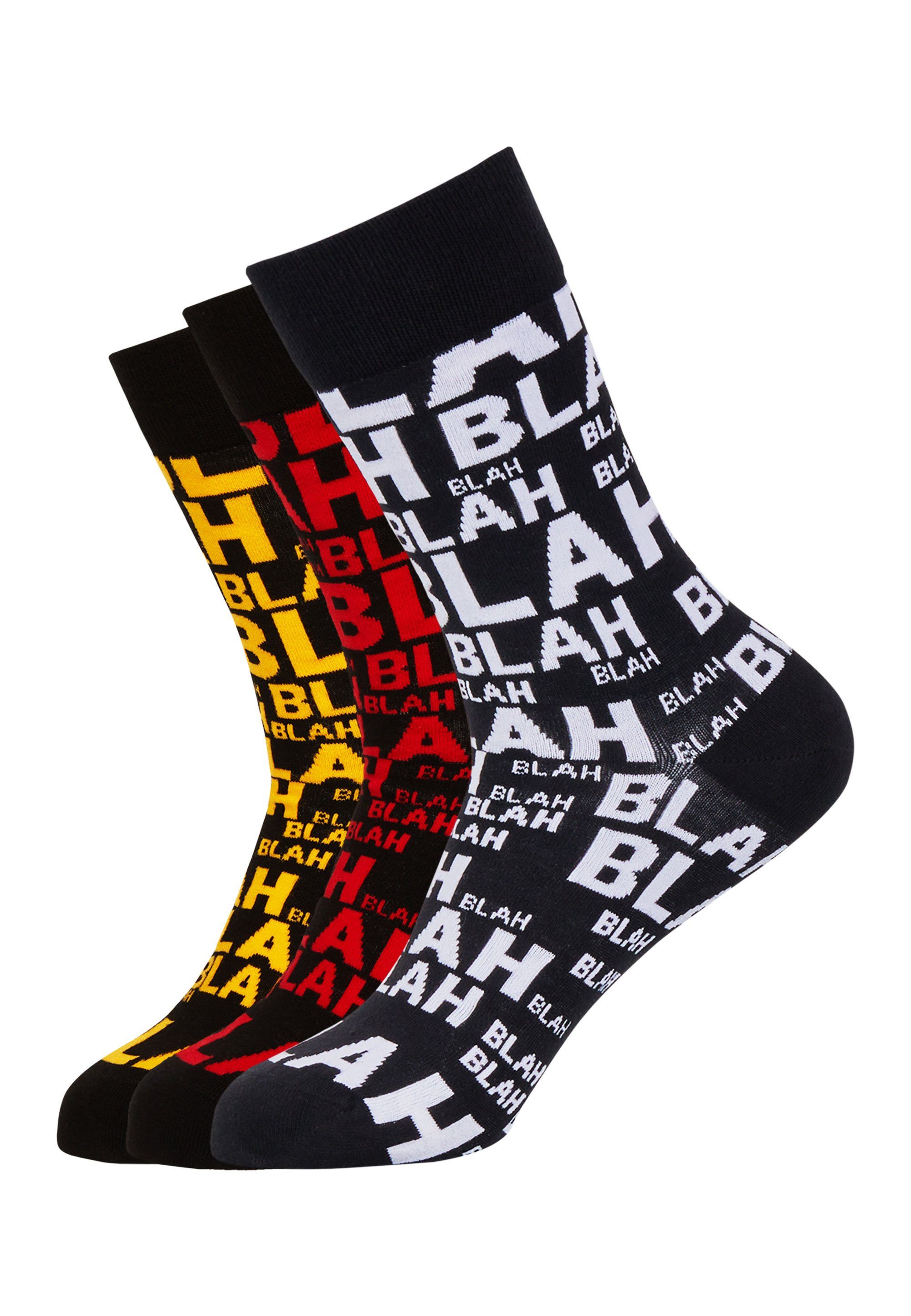 Mxthersocker Socken UNHINGED - BLAH-BLAH (3-Paar) mit trendigem Schriftzug schwarz
