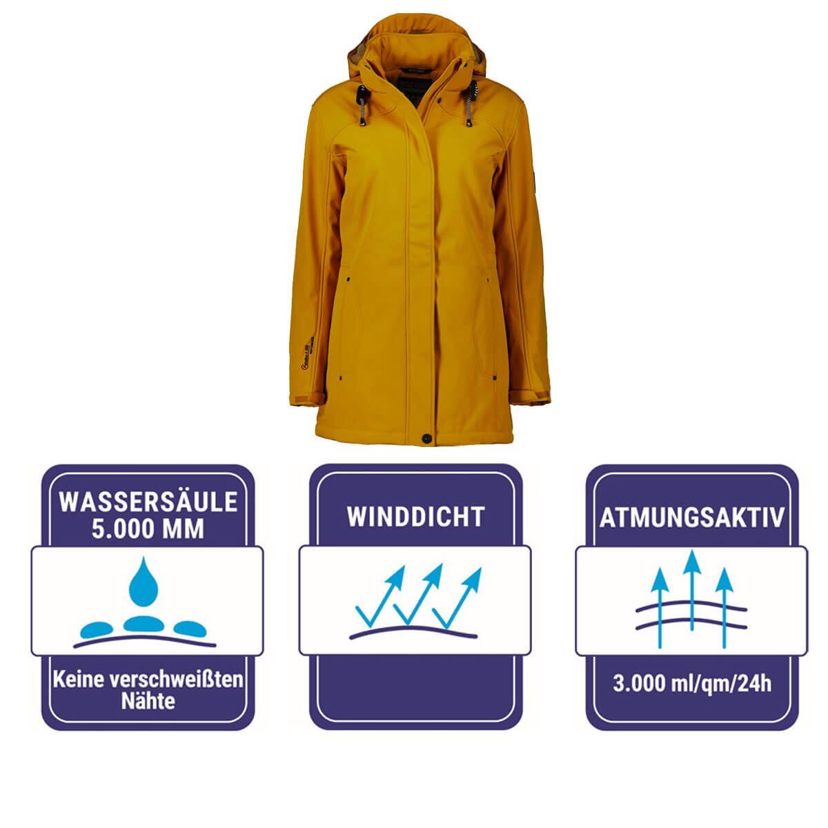 Blue Wave Softshellmantel Clarissa Softshelljacke Clarissa mit Innenfleece und abnehmbarer Kapuze