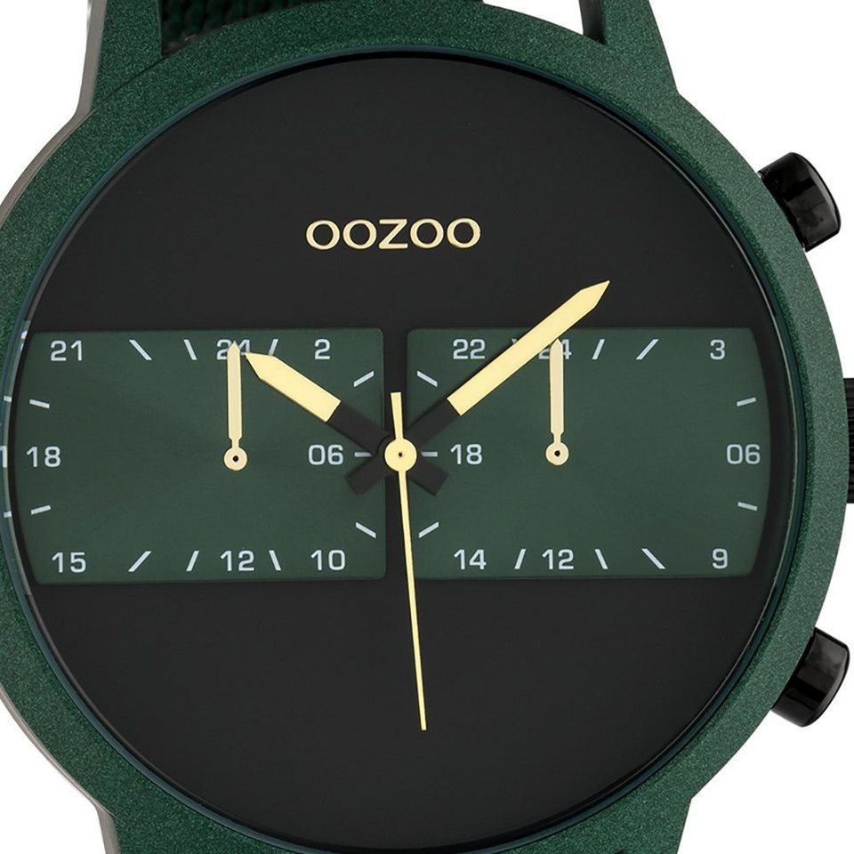 OOZOO Quarzuhr Oozoo Herren Armbanduhr grün Analog, Herrenuhr rund, extra  groß (ca. 50mm) Edelstahlarmband, Fashion-Style