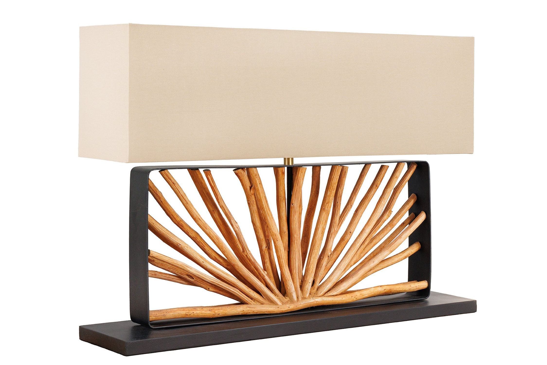 Licht-Erlebnisse Nachttischlampe DIARLE, ohne Leuchtmittel, Holz Stoff 80 cm breit Schwarz Beige Natur für E27 Unikat Handarbeit