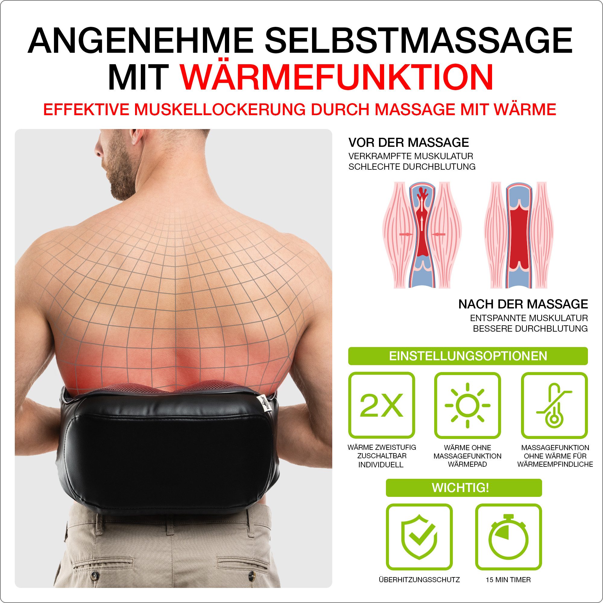 Donnerberg Nacken-Massagegerät Klopfy NM-088, Shiatsu und Klopfmassagefunktion, 10 Massageköpfe, 7 Jahre Garantie