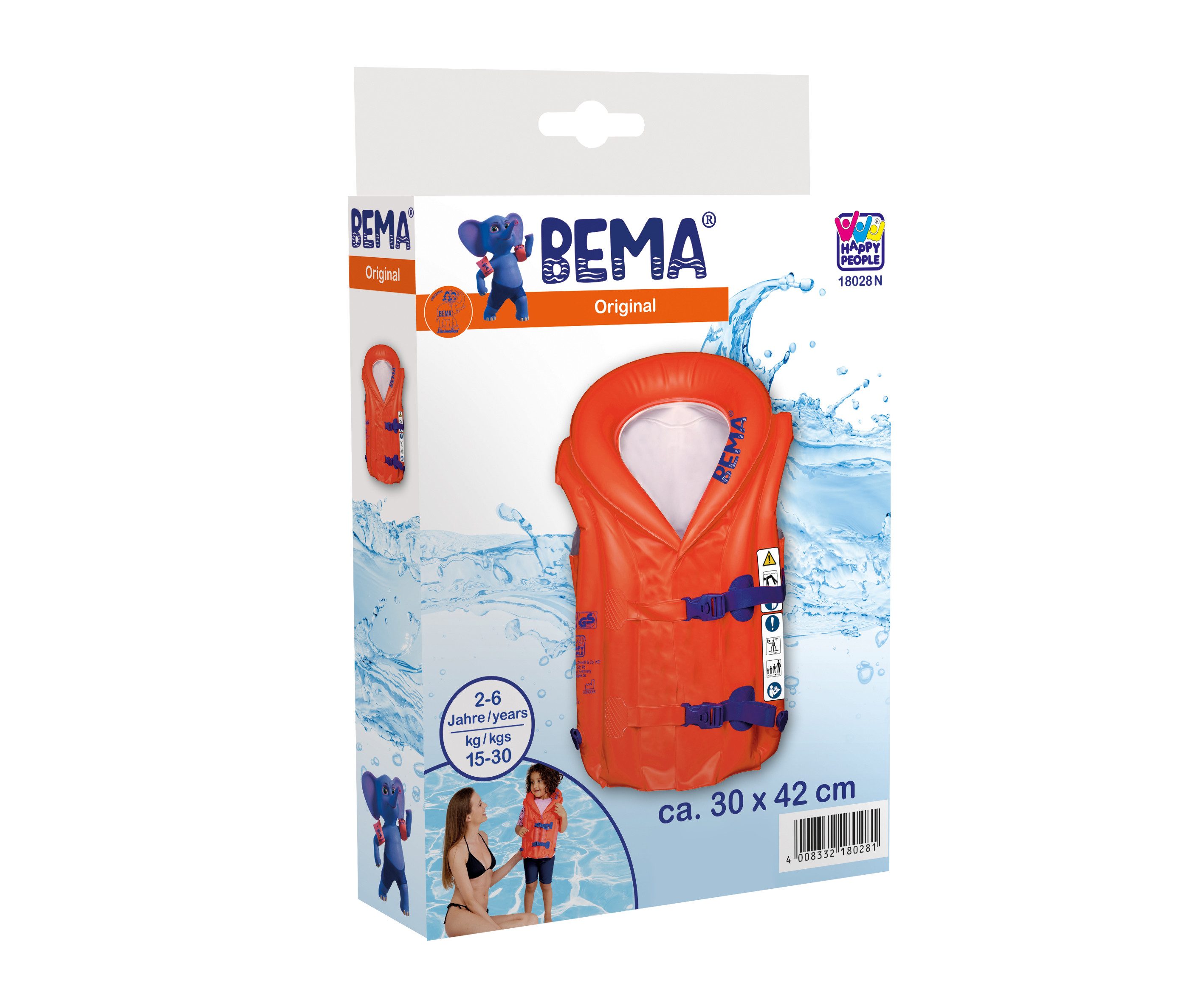 Happy People Schwimmhilfe BEMA® aufblasbare Schwimmlernweste (orange)