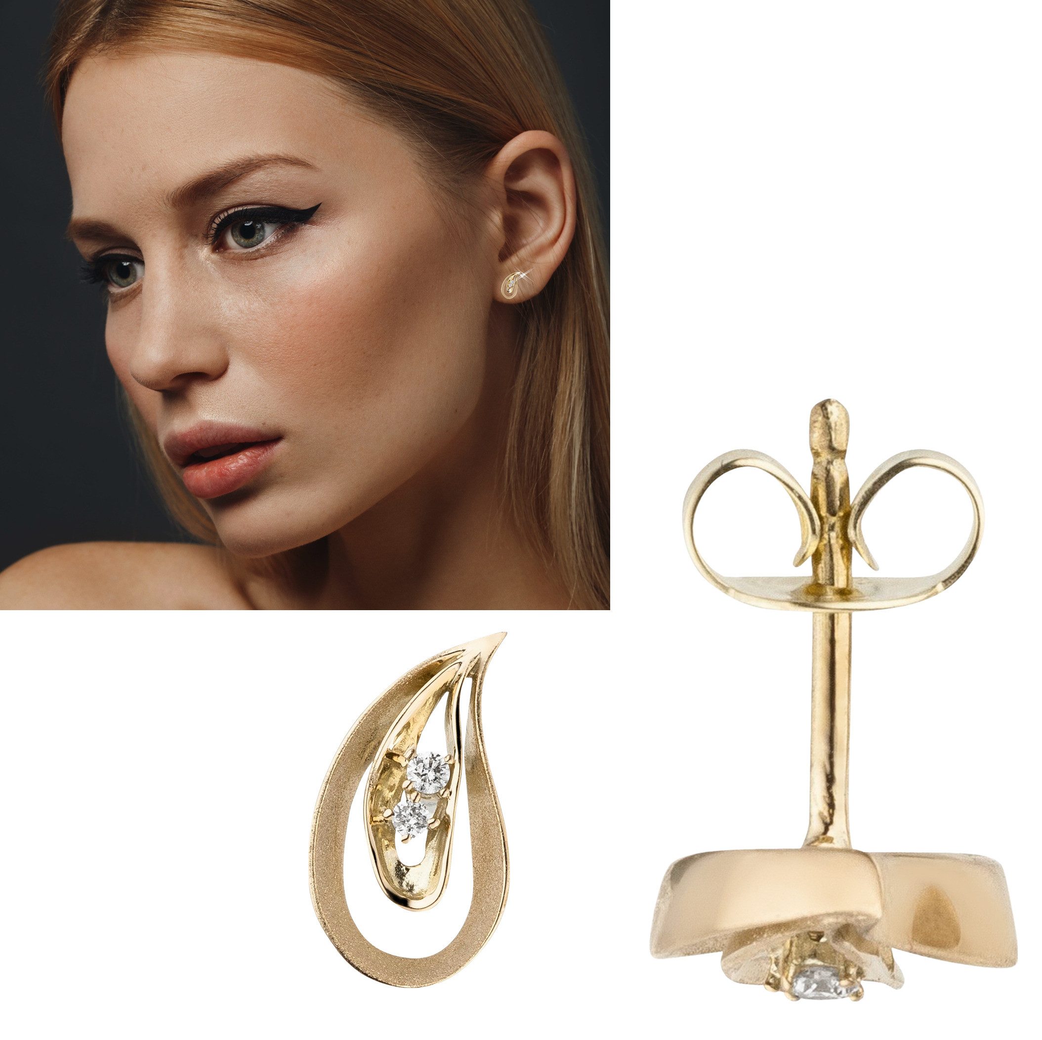 Erario D'Or Paar Ohrstecker Ohrringe 15mm 14Kt Gelbgold Diamanten