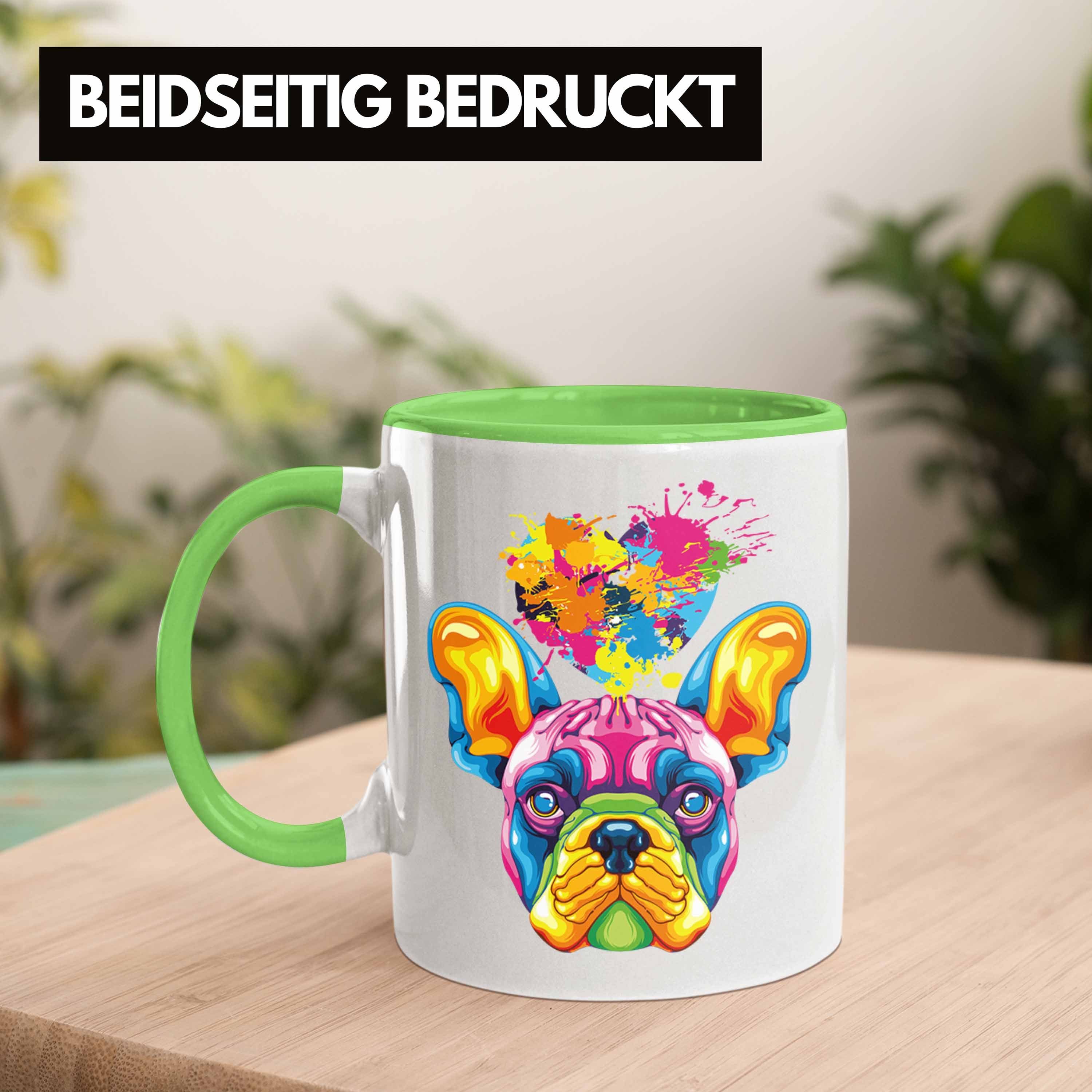 Farbe Tasse Spr Tasse Lustiger Bulldogge Herz Trendation Geschenk Grün Besitzer Französische