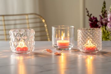 LEONARDO Teelichthalter Tischlicht POESIA, mit großen Rauten, Kerzenhalter (Set, 4 St), aus Glas, Höhe ca. 10 cm, Spülmaschinengeeignet