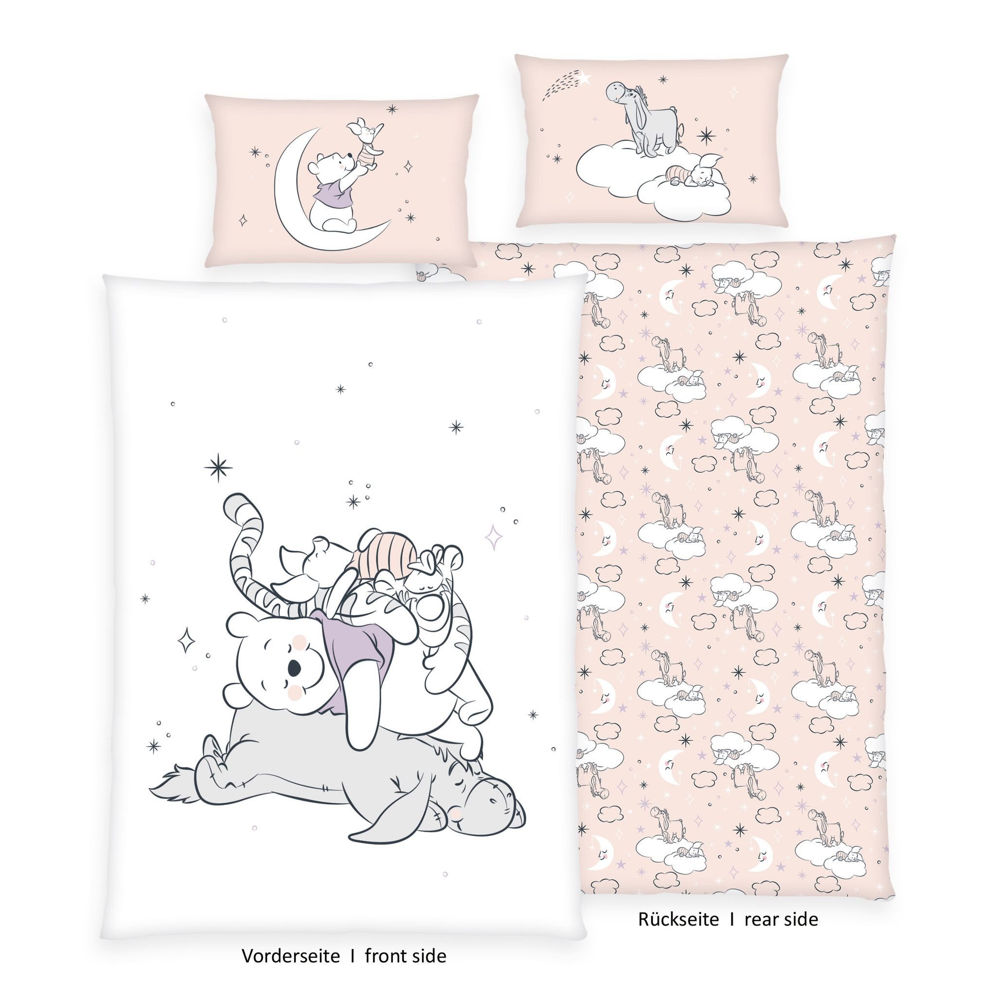 Herding Babybettwäsche 100x135cm Winnie Pooh Mond Rosa Weiß, Renforcé, 2 te günstig online kaufen