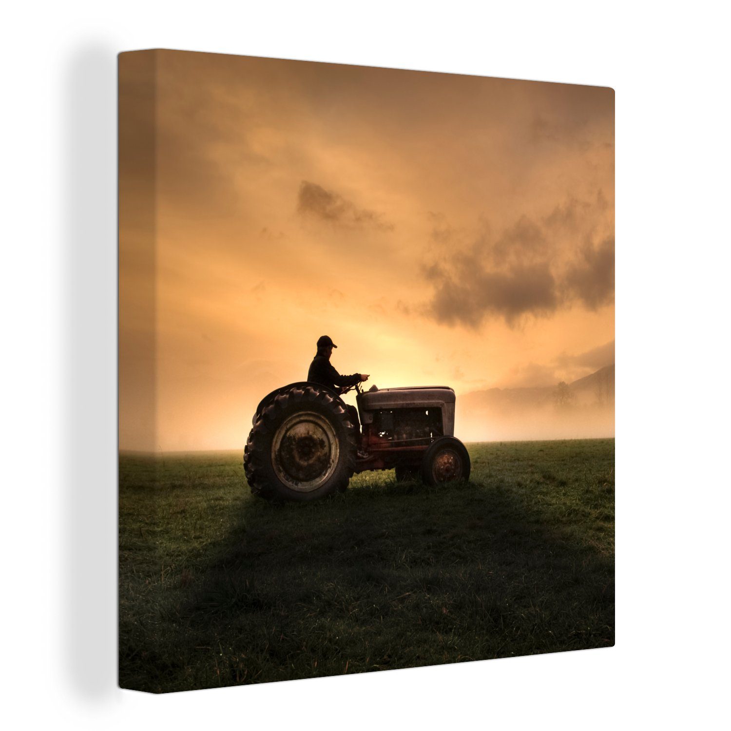 OneMillionCanvasses® Leinwandbild Traktor - Landwirt - Nebel, (1 St), Leinwand Bilder für Wohnzimmer Schlafzimmer