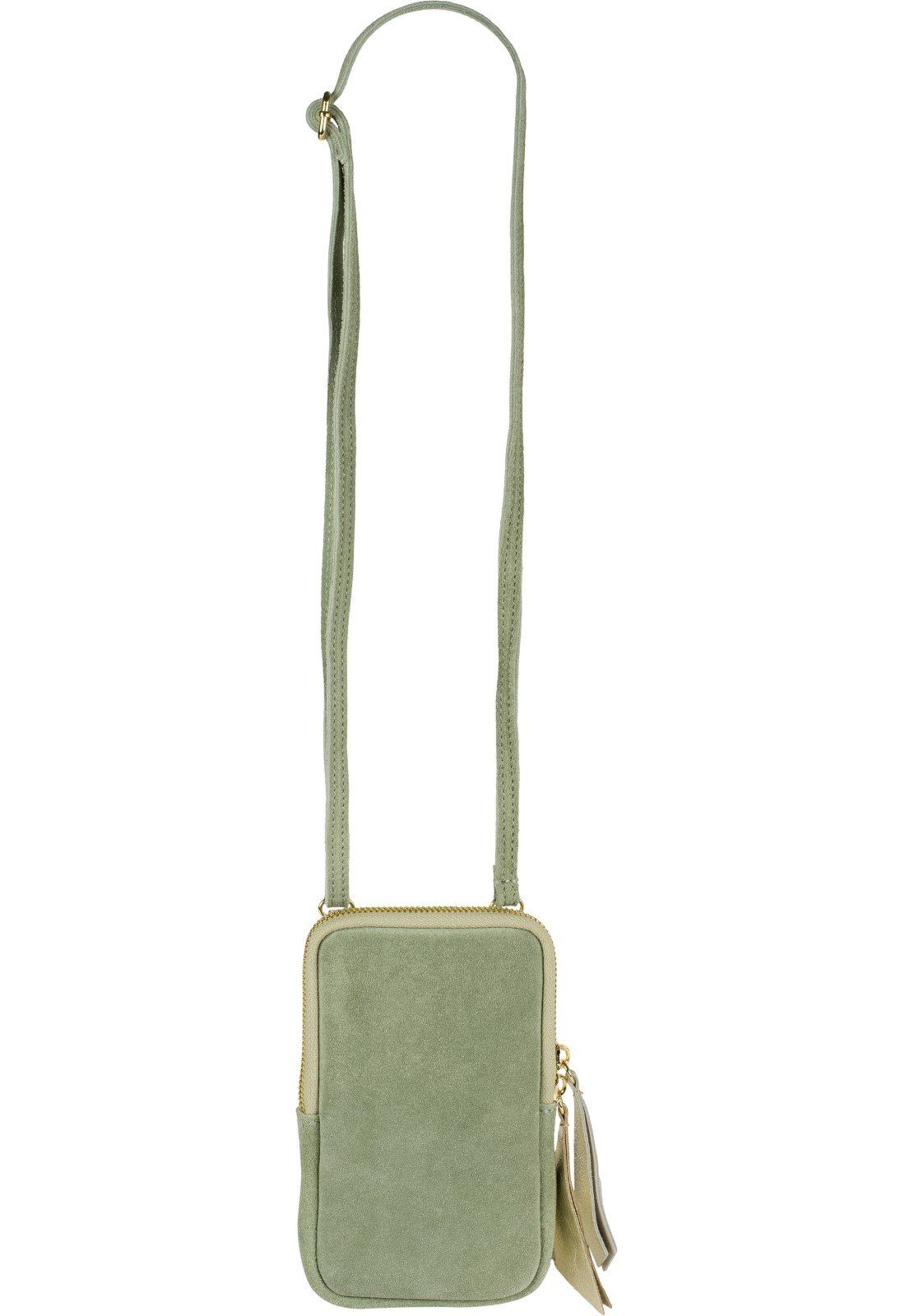 styleBREAKER Mini Bag (1-tlg), Umhängetasche Handy Echtleder Lindgrün Veloursleder