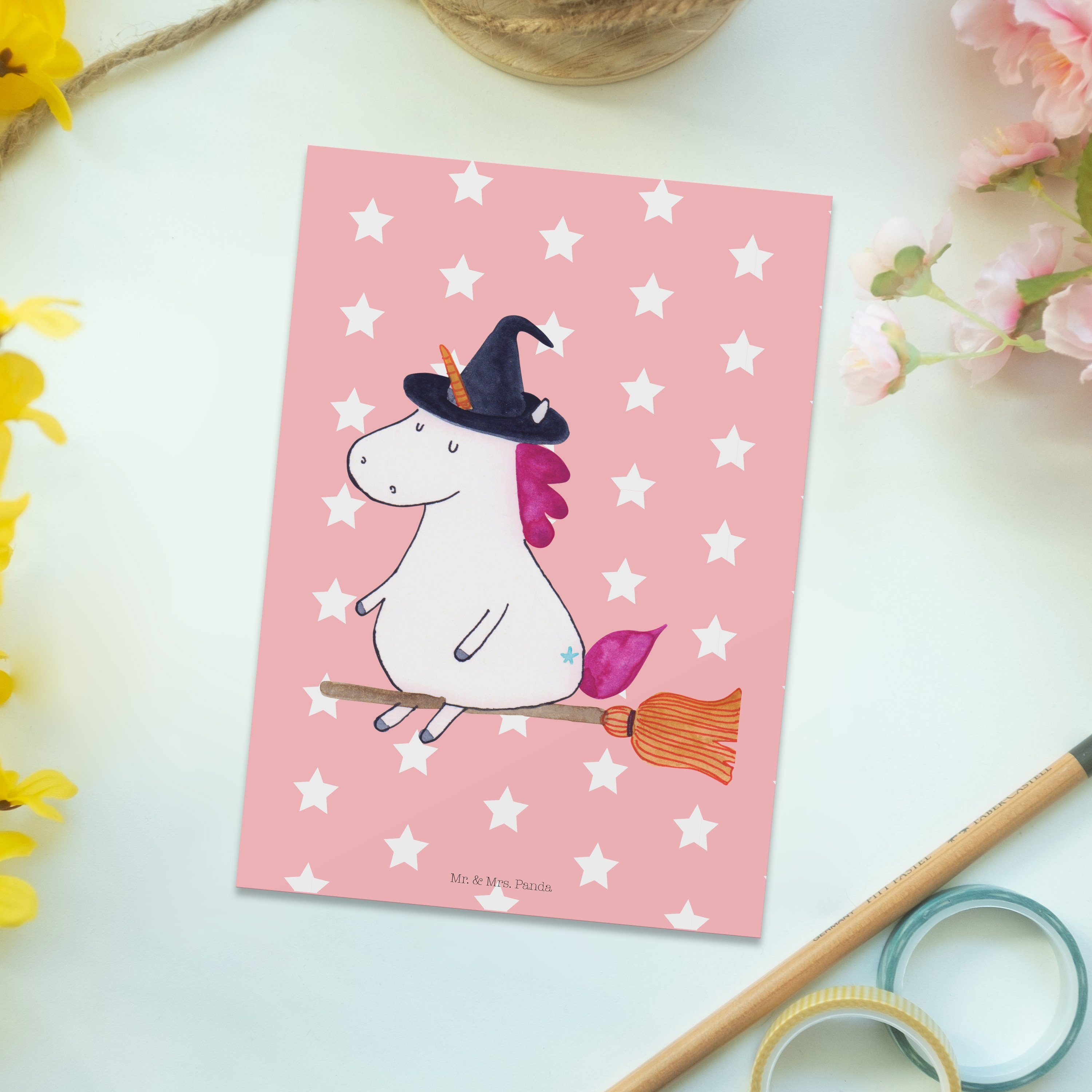 Panda - Mr. Rot Hexe Mrs. Einhorn Einladun & Postkarte Geschenk, Pastell - Einhörner, Grußkarte,