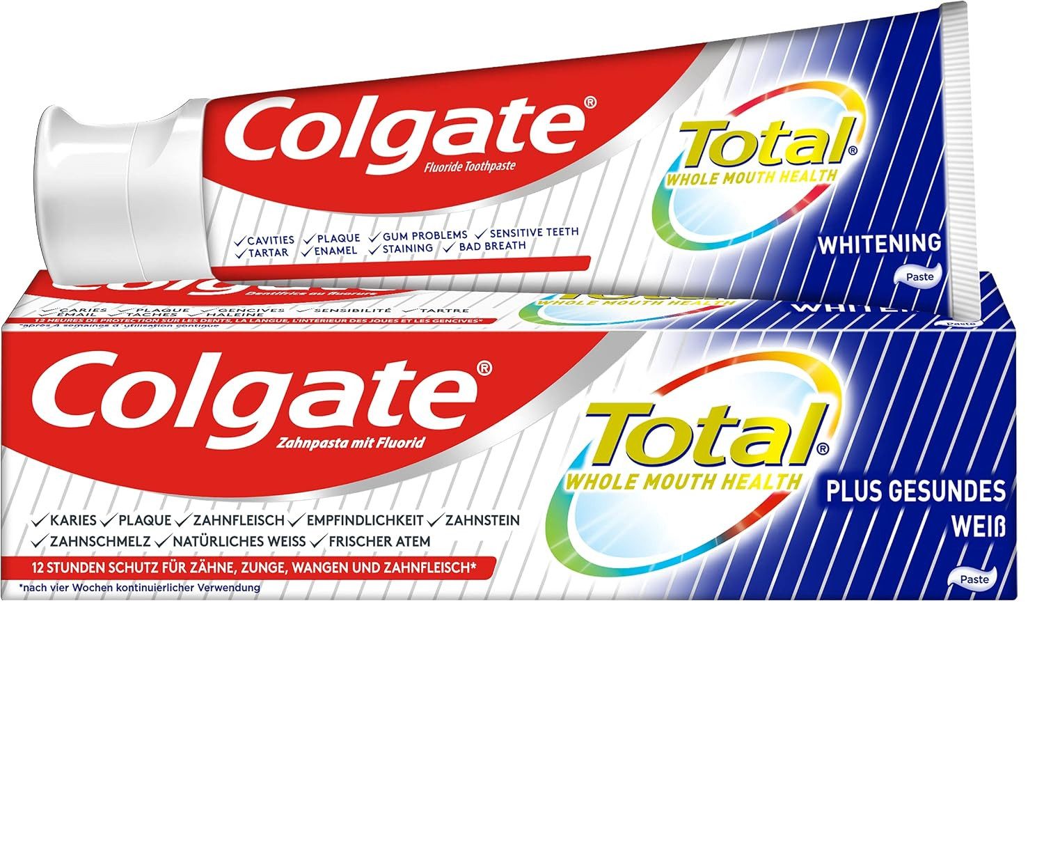 Colgate Zahnpasta 1x Colgate Zahnpasta Total Plus Gesundes Weiß, 75 ml, (1-St) überlegener Schutz für Zähne, Zungen, Wangen & Zahnfleisch