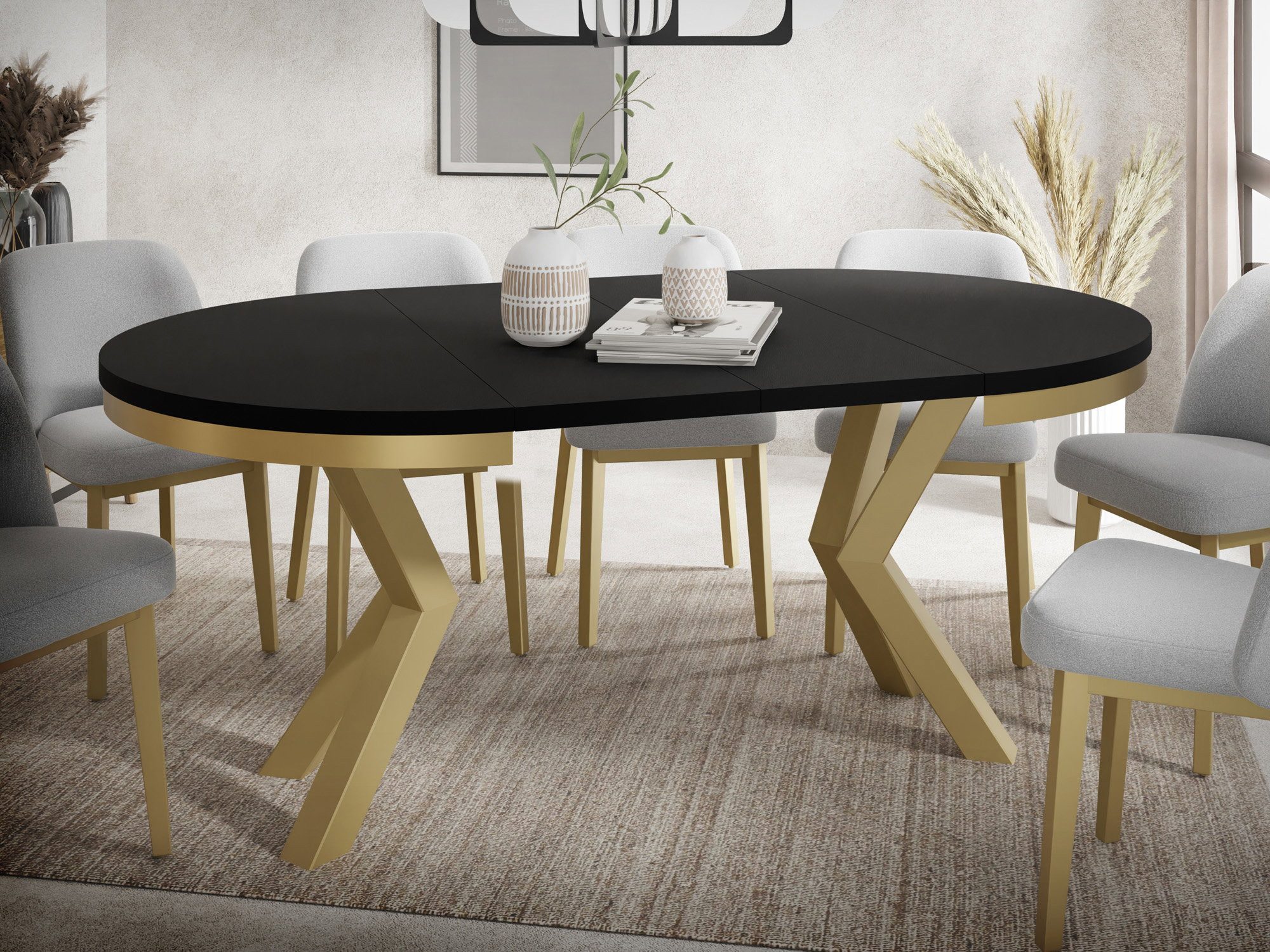 WFL GROUP Esstisch Clara Gold im Loft-Stil rund ausziehbar mit goldenen Metallbeinen (MADE IN EU, erhältlich in zwei Größen – 100/120 cm, ausziehbar auf 180/200 – Bild 5 von 5