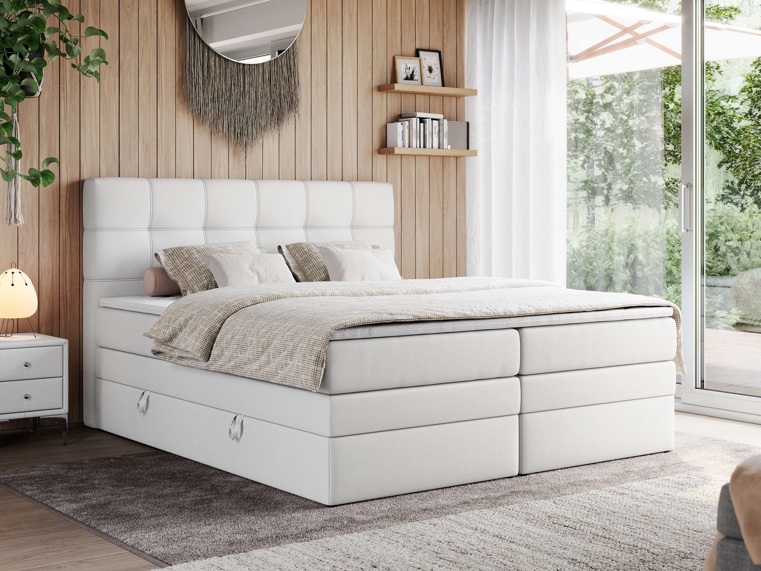 MKS MÖBEL Boxspringbett ERNI KING (T30-Schaum, Topper T25, Bettkasten), Polsterbett mit Bettkasten und fünf Matratzen - Stauraumbett