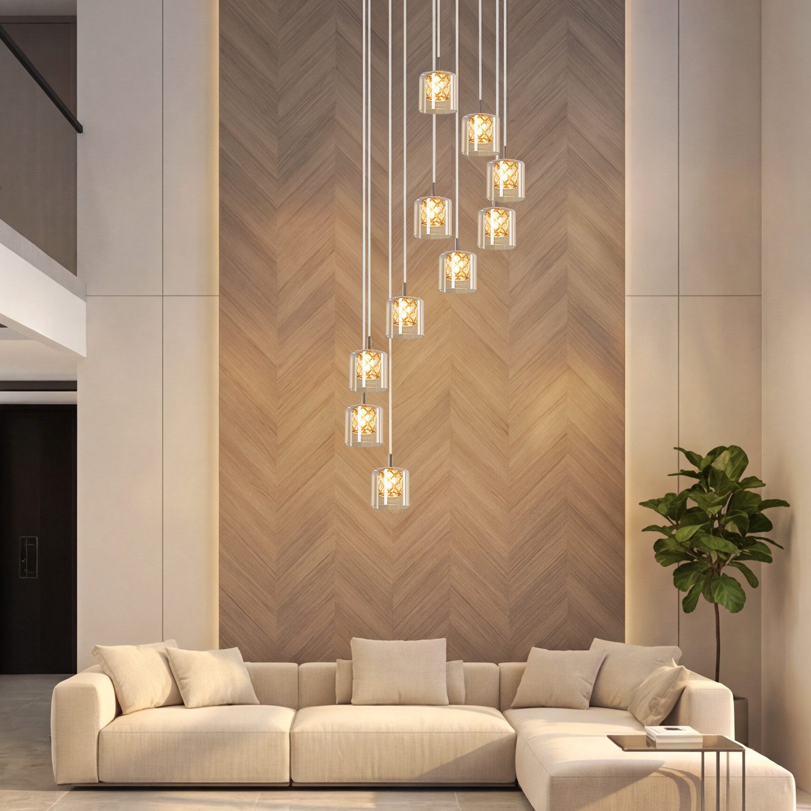 ZMH Pendelleuchte Esszimmer 10 Flammig G9 Kristall Glas zilver Hängeleuchte Treppenhaus, Hochwertige Design, ohne Leuchtmittel, 230CM Modern Höheverstellbar Hängeleuchte Küche Esstisch