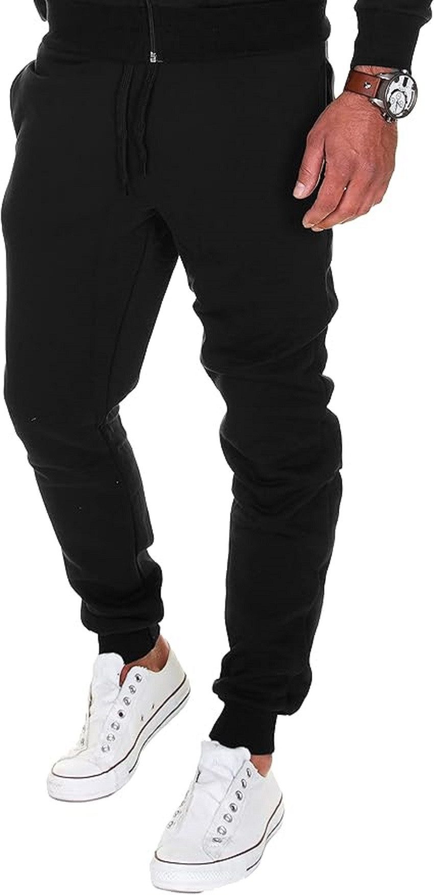 MERISH Jogginghose MERISH Jogginghose Herren Männer Baumwolle Slim Fit (Schwarz, L)