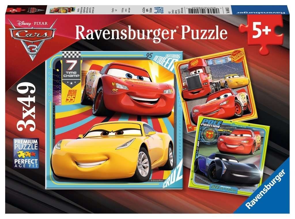 Ravensburger Puzzle Kinderpuzzle Bunte Flitzer 3x49 Teile, 3 Puzzleteile