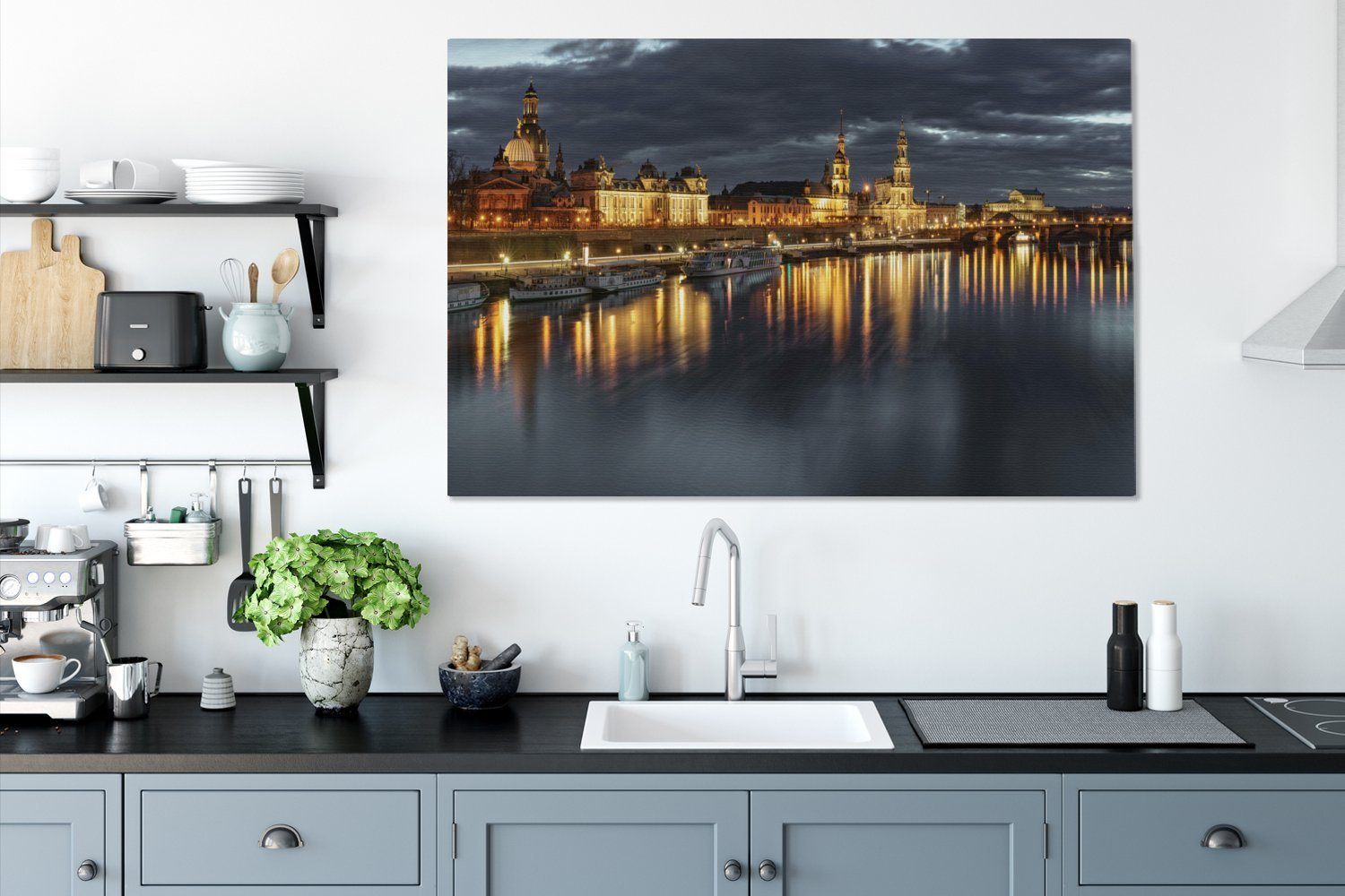 OneMillionCanvasses® cm St), für Wohnbereiche, Gemälde, (1 deutschen 120x80 XXL, der Stadtbilds Panorama Dresden, Stadt alle großes, des Wandbild Leinwandbild
