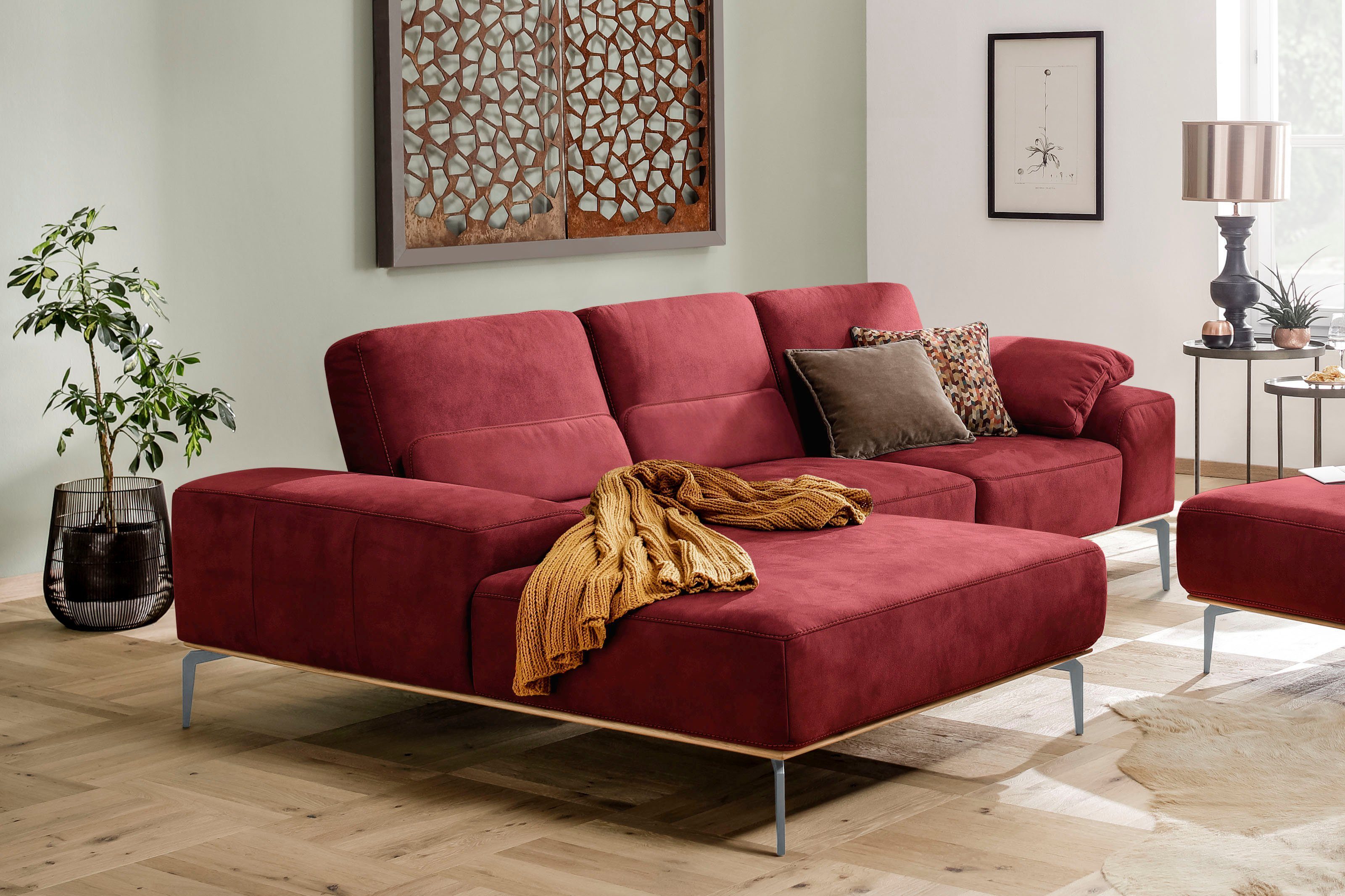 W.SCHILLIG Ecksofa run, mit elegantem Holzsockel, Füße in Silber matt, Breite 279 cm