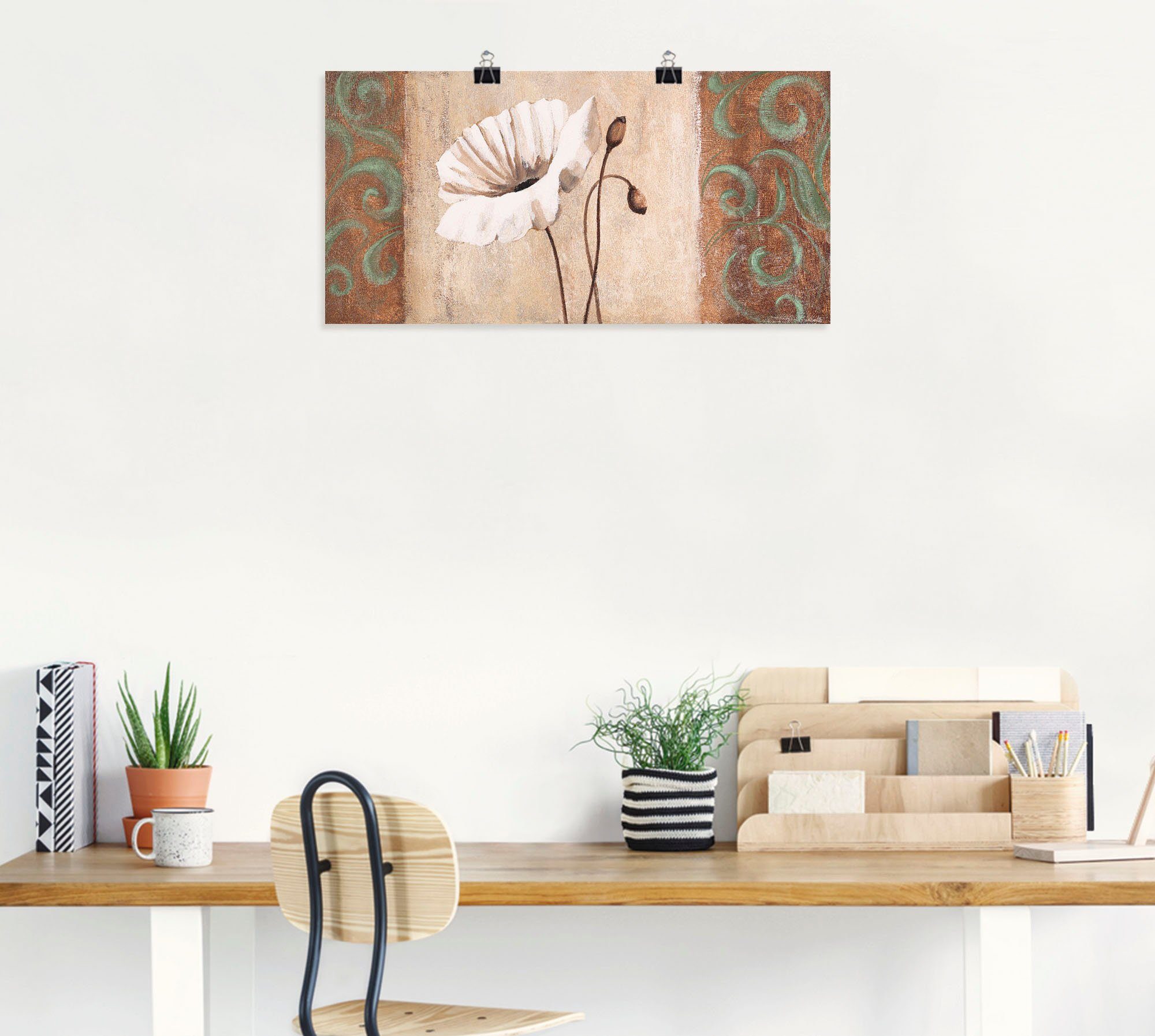 Artland Wandbild Mohnblumen mit Ornamenten, Blumen (1 St), als Leinwandbild, Poster in verschied. Größen