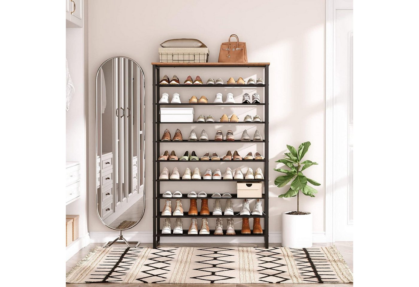 Thumbnail - LuxusKollektion Schuhformer Schuhregal Vintagebraun-Schwarz, 10 Ebenen, 100cm, für 40-50 Paar