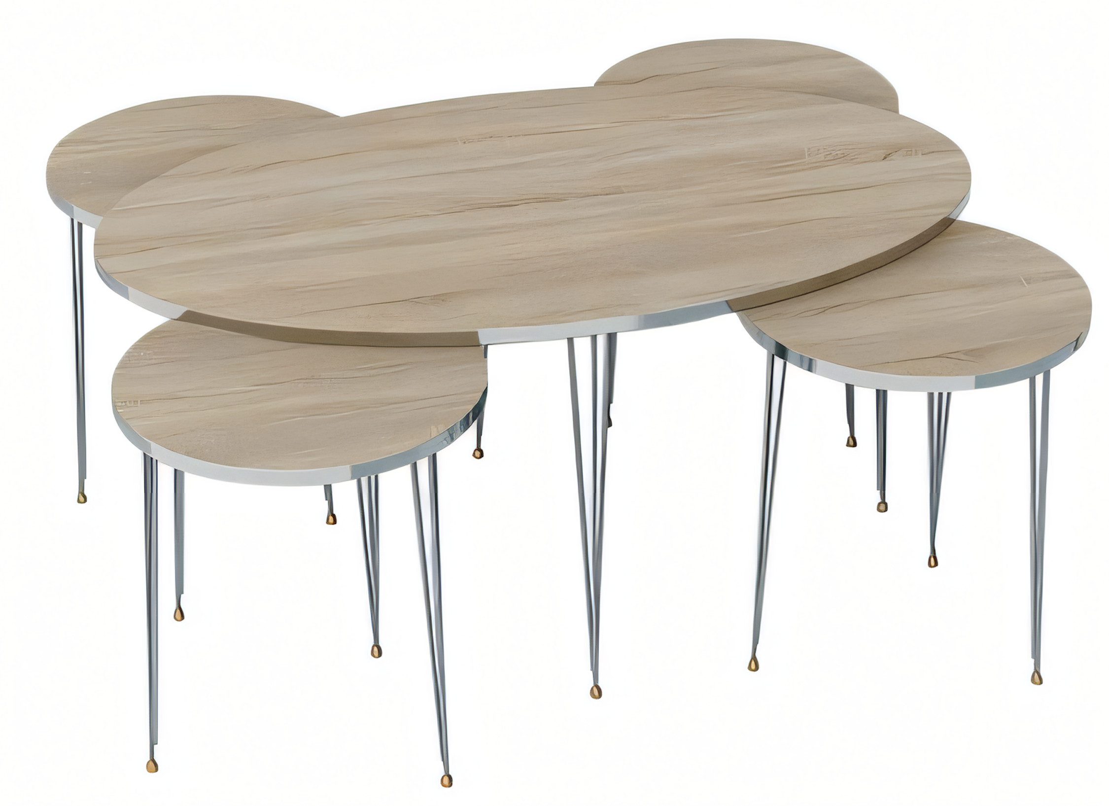 JVmoebel Beistelltisch Eleganter brauner Holztisch mit Прикроватные тумбочкиn im stilvollen Design (Couchtisch, 4x Прикроватные тумбочки), Made in Europe