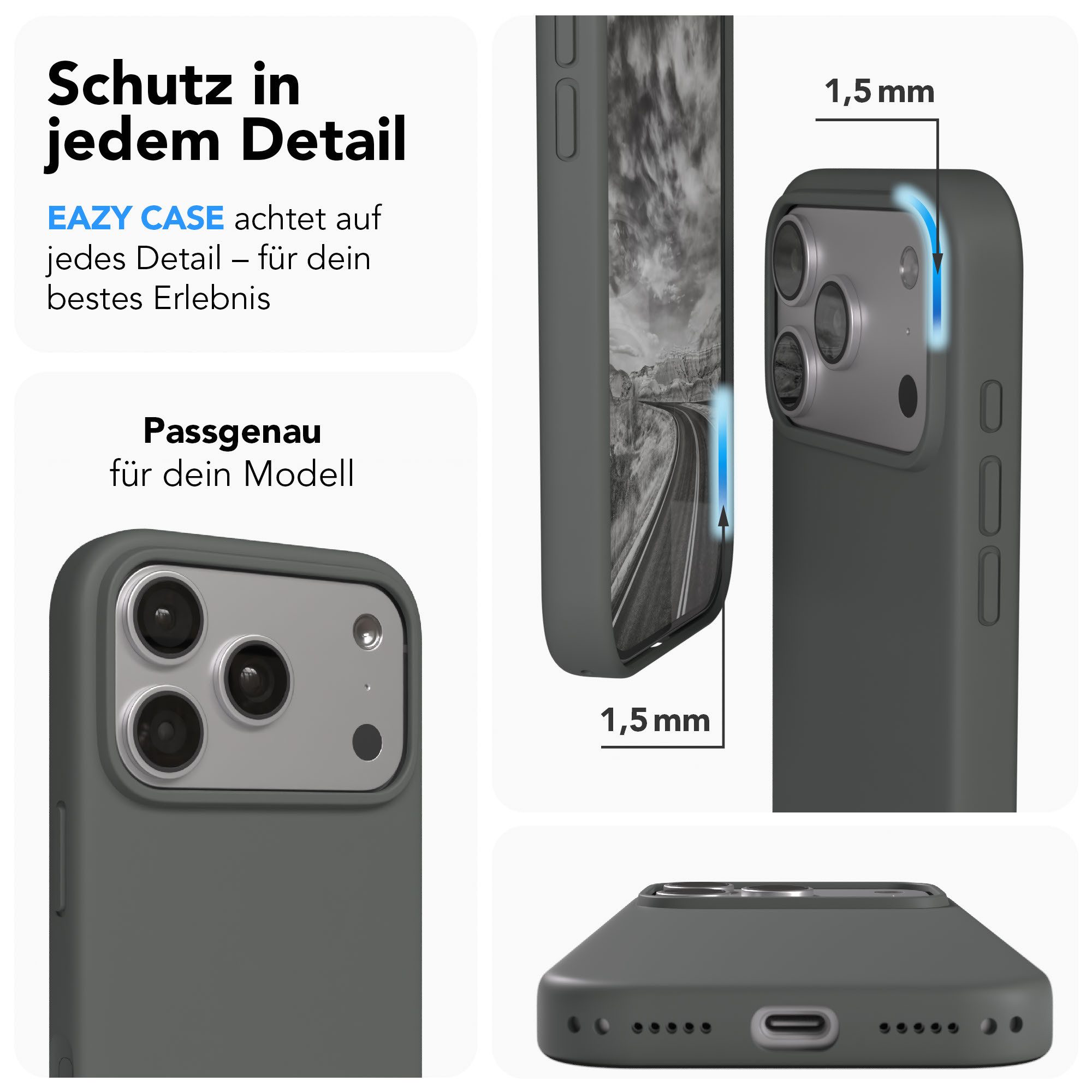 EAZY CASE Handyhülle für Apple iPhone 17 Pro Hülle Silikon 6,3 Zoll, Schutzhülle mit Kameraschutz Back Cover Hülle Slimcover Anthrazit Grau
