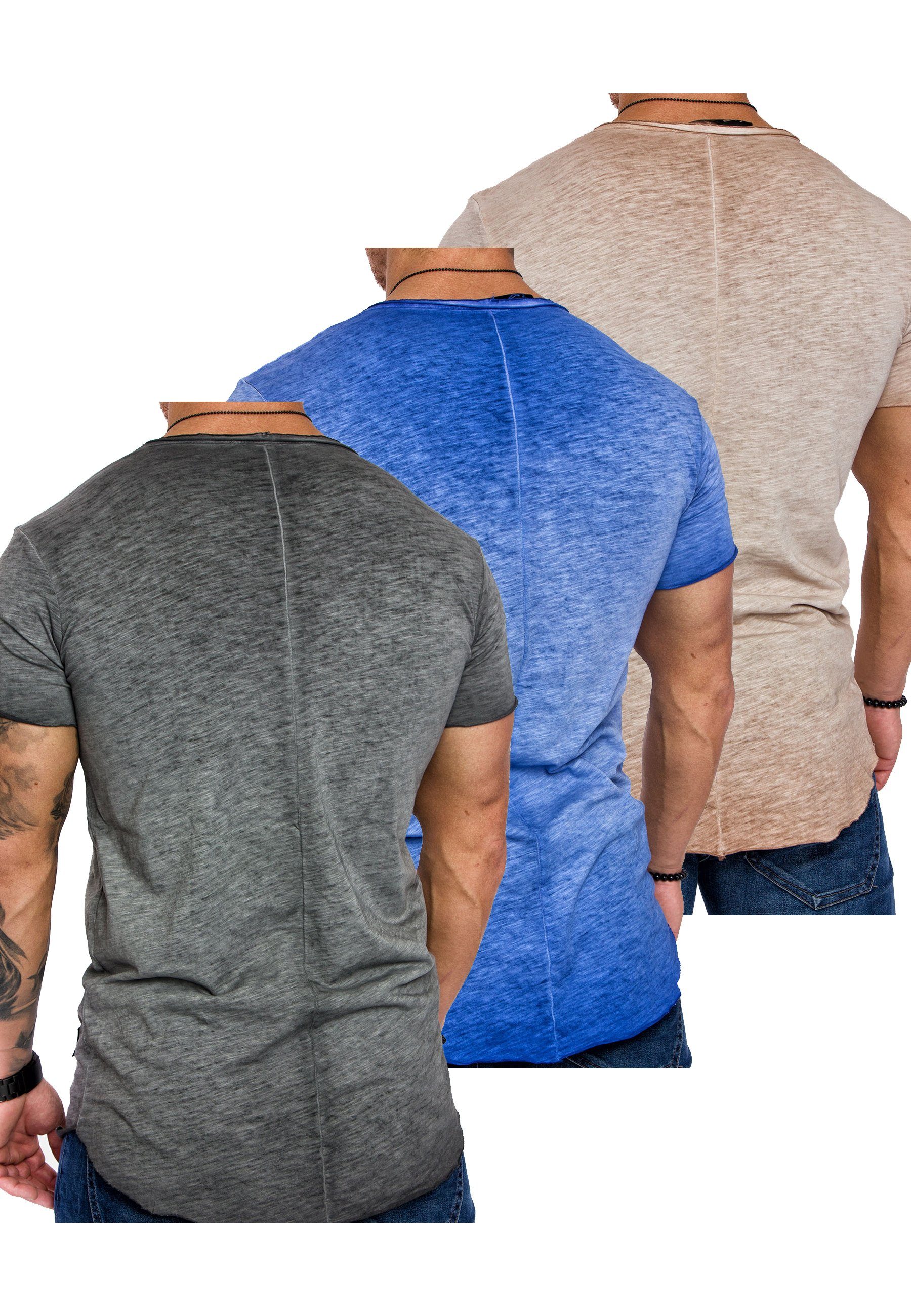 (3er-Pack) Oversize T-Shirt NYC Blau Basic Beige) + V-Ausschnitt + mit 3er-Pack T-Shirt Amaci&Sons Herren T-Shirts 3. Herren (Anthrazit