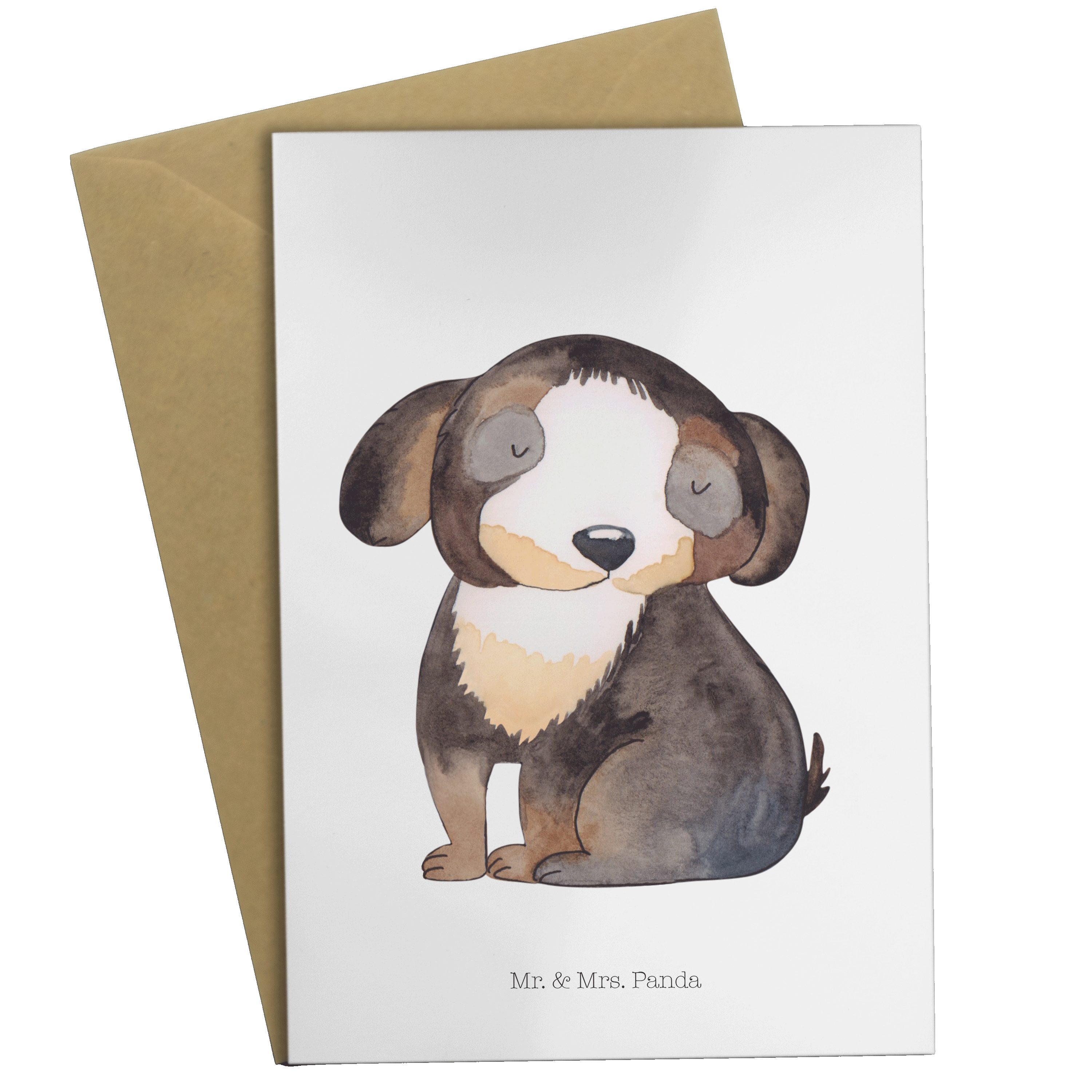 Mr. & Mrs. Panda Grußkarte Hund entspannt - Weiß - Geschenk, niedlich, Einladungskarte, Klappkar
