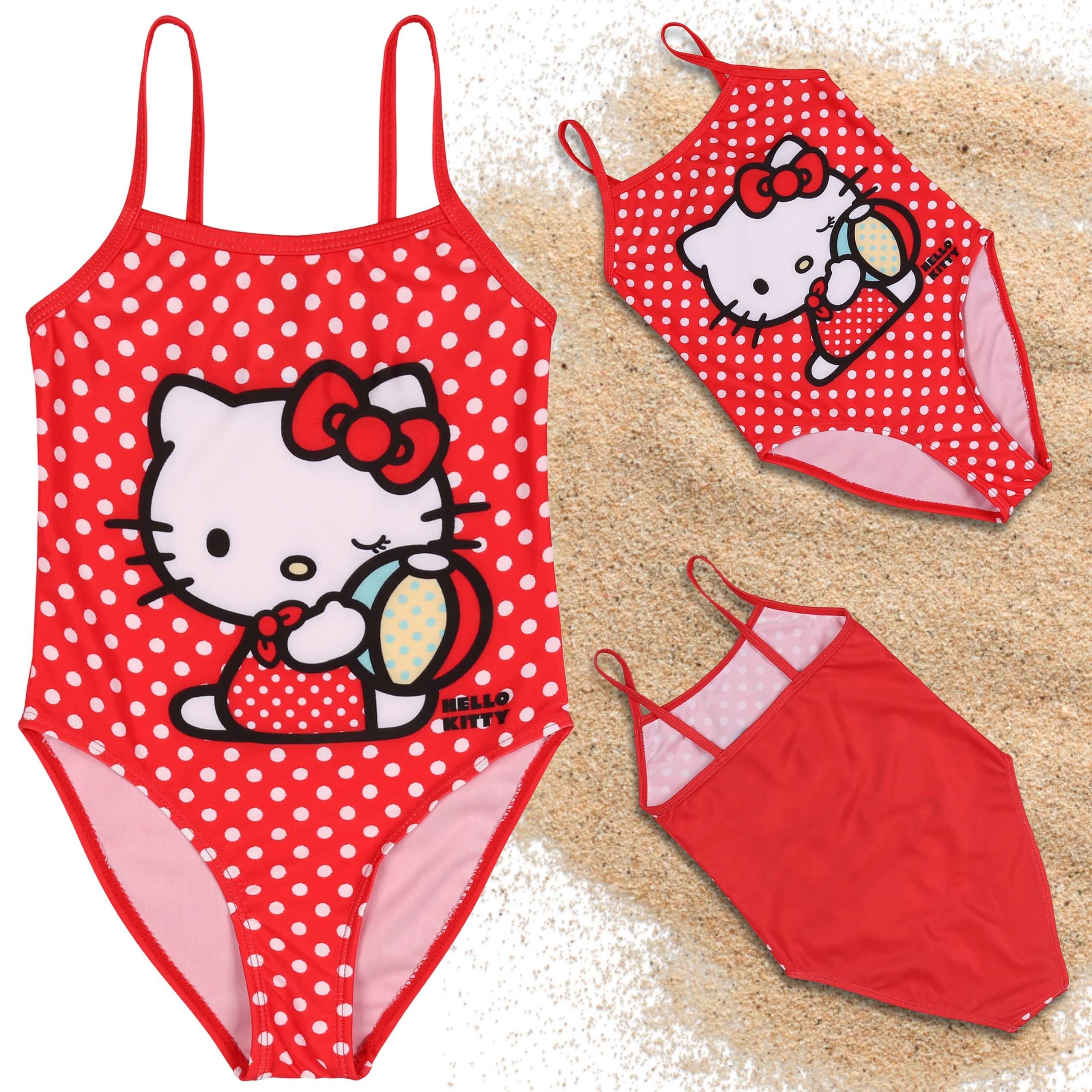 Hello Kitty Badekleid Hello Kitty Mädchen Badeanzug, rot, einteilig mit Punkten