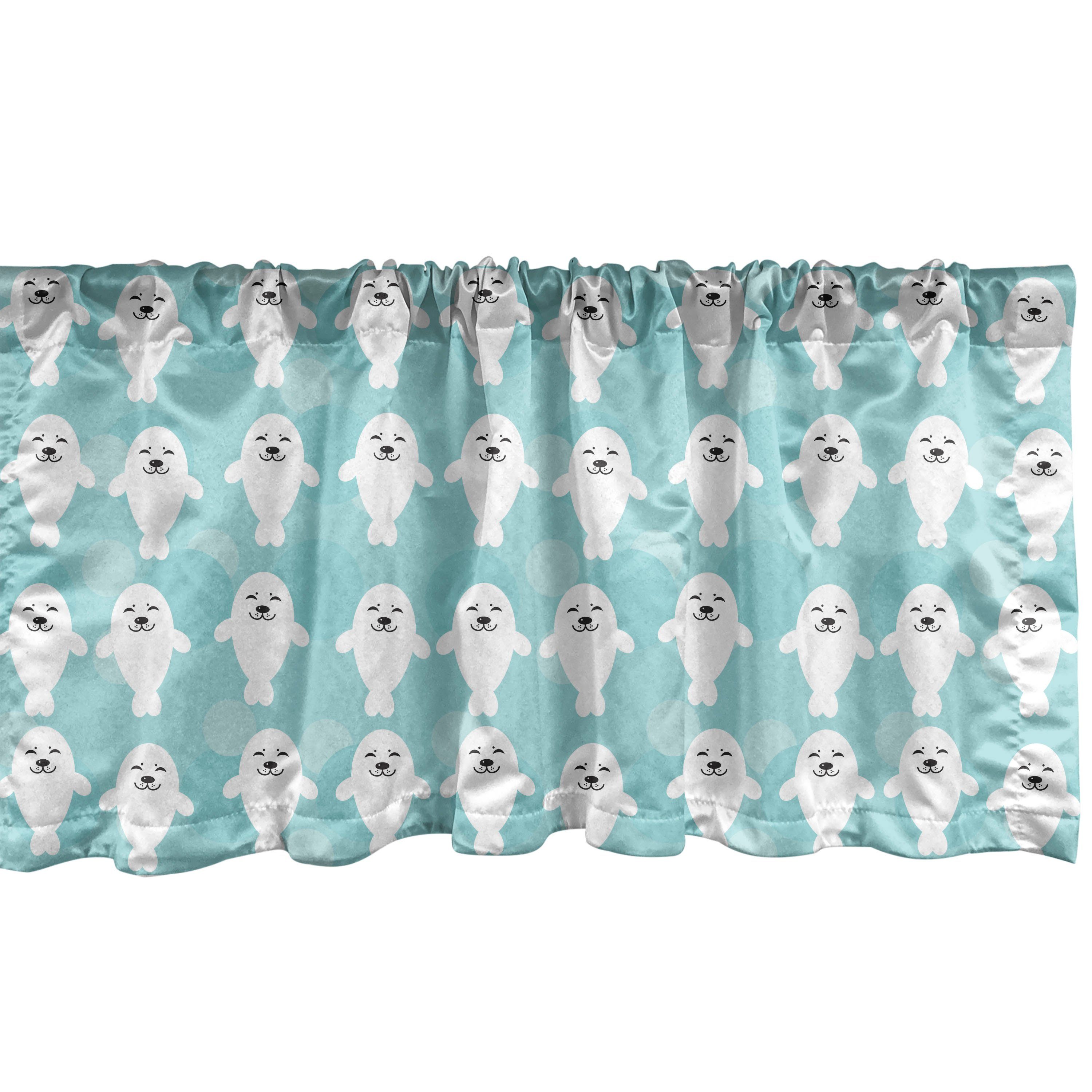 Scheibengardine Vorhang Volant für Küche Schlafzimmer Dekor mit Stangentasche, Abakuhaus, Microfaser, Tier Weiß Baby-Siegel Ozean