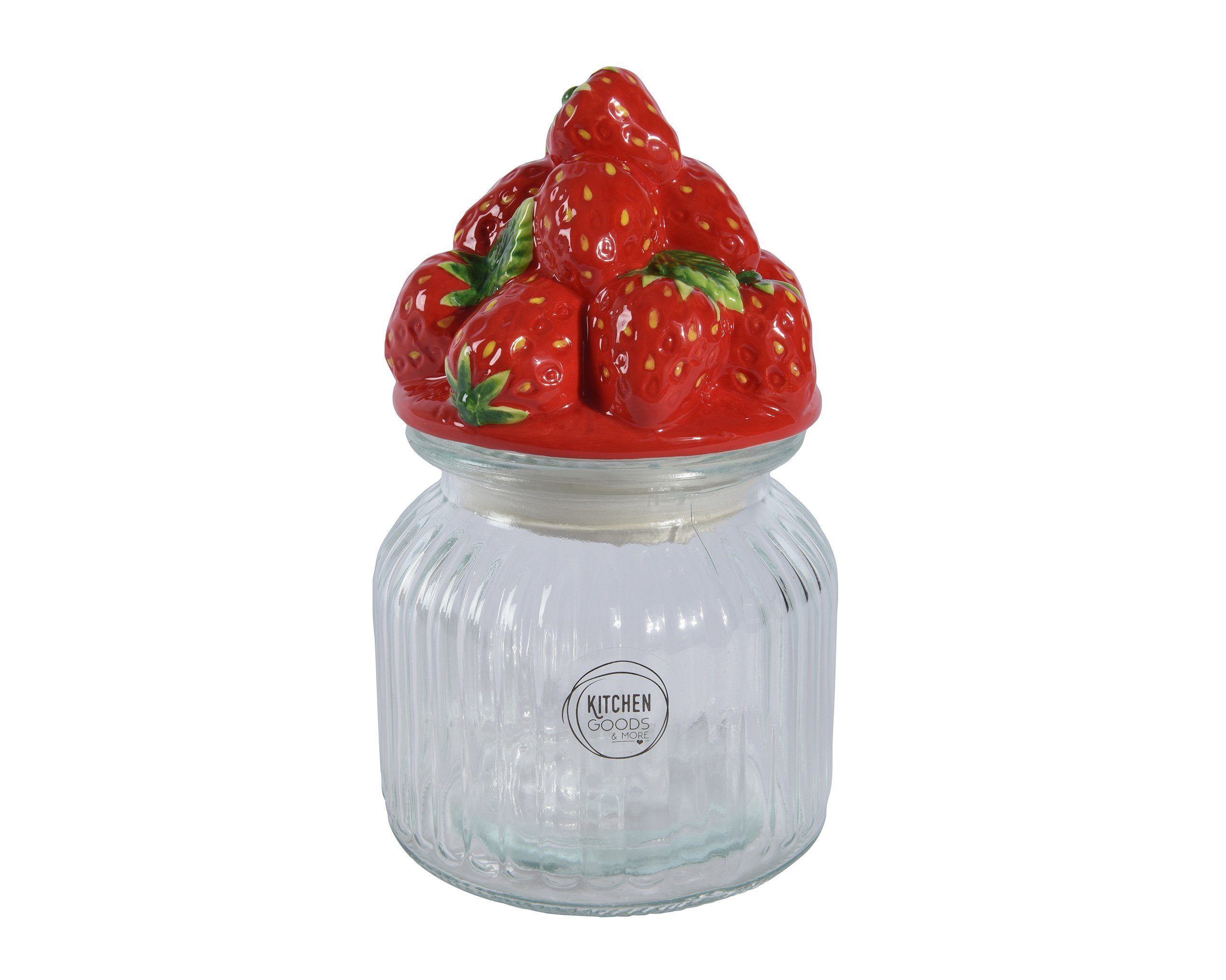 Decoris season decorations Vorratsglas, Glas, Glasdose mit Deckel Erdbeeren 19cm Klar Transparent / Rot