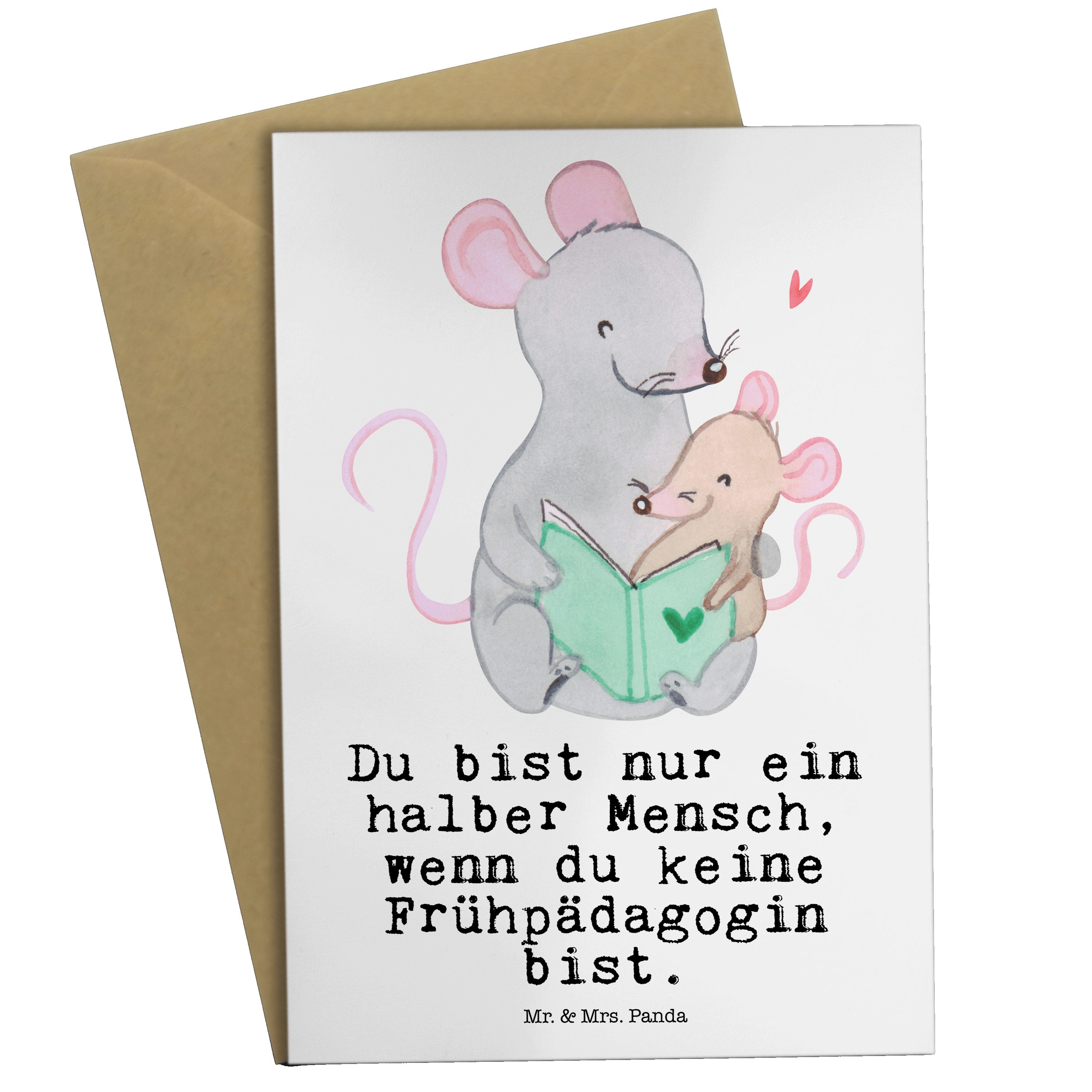 Mr. & Mrs. Panda Grußkarte Frühpädagogin mit Herz - Weiß - Geschenk, Jubiläum, Glückwunschkarte