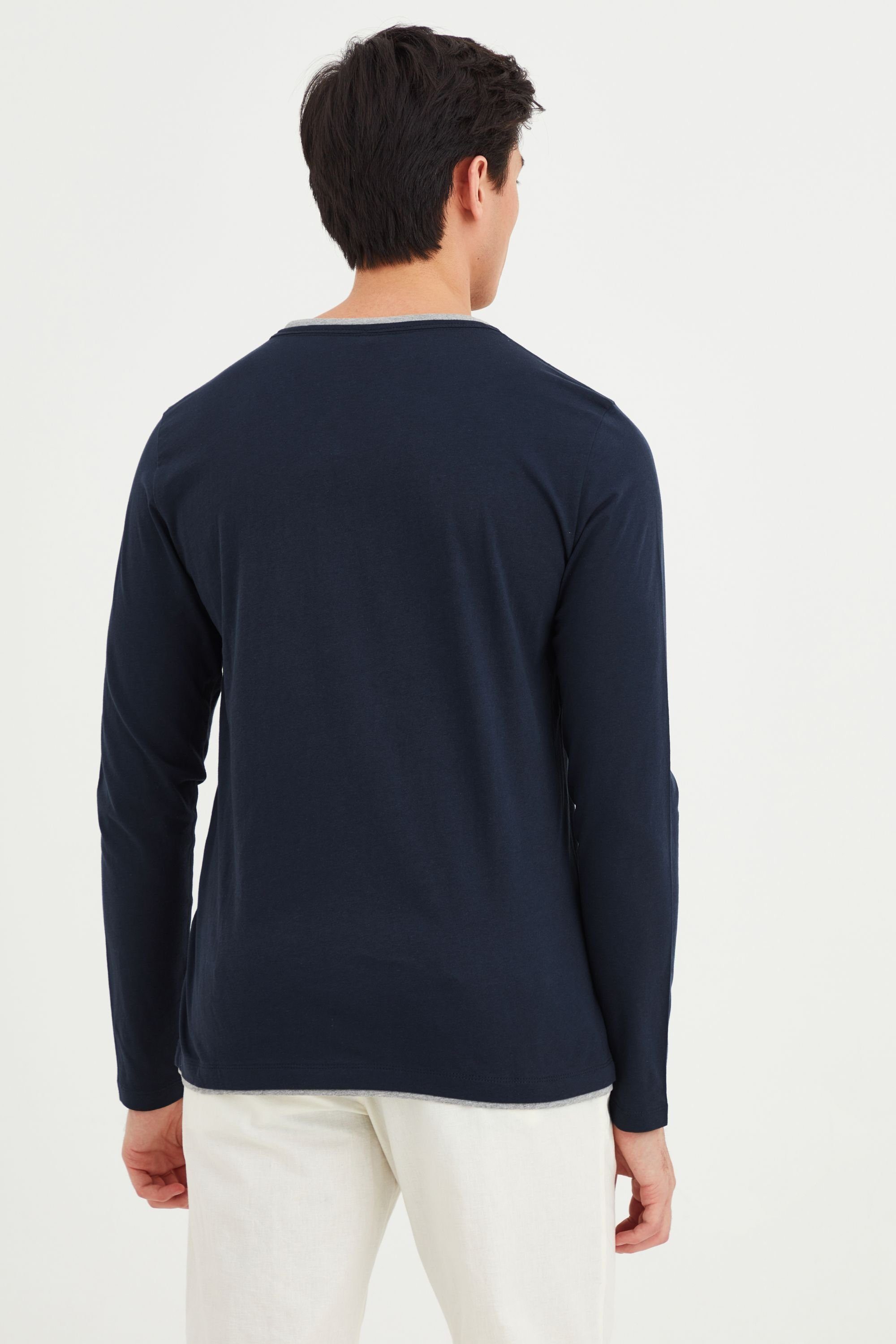 Blend Rundhalsshirt BHLeonas (1-tlg) Klassisches Langarmshirt mit Rundhalsausschnitt in Double-Layer-Optik