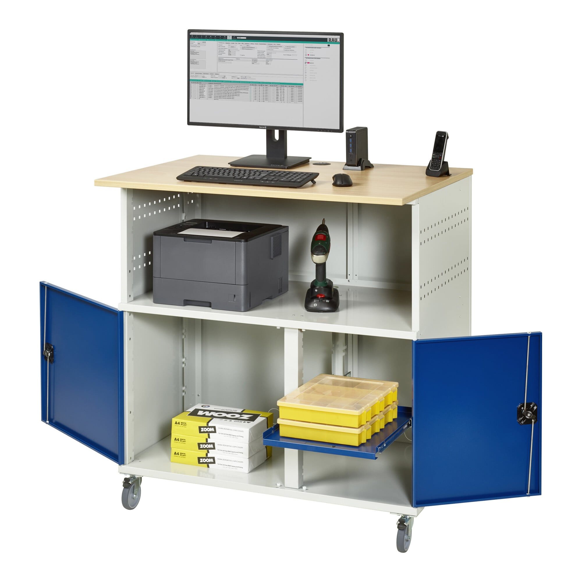 RAU Büromöbel-Set Rau Computer-Tisch ohne Monitorengehäuse mobil BxTxH 1100x800x1100mm