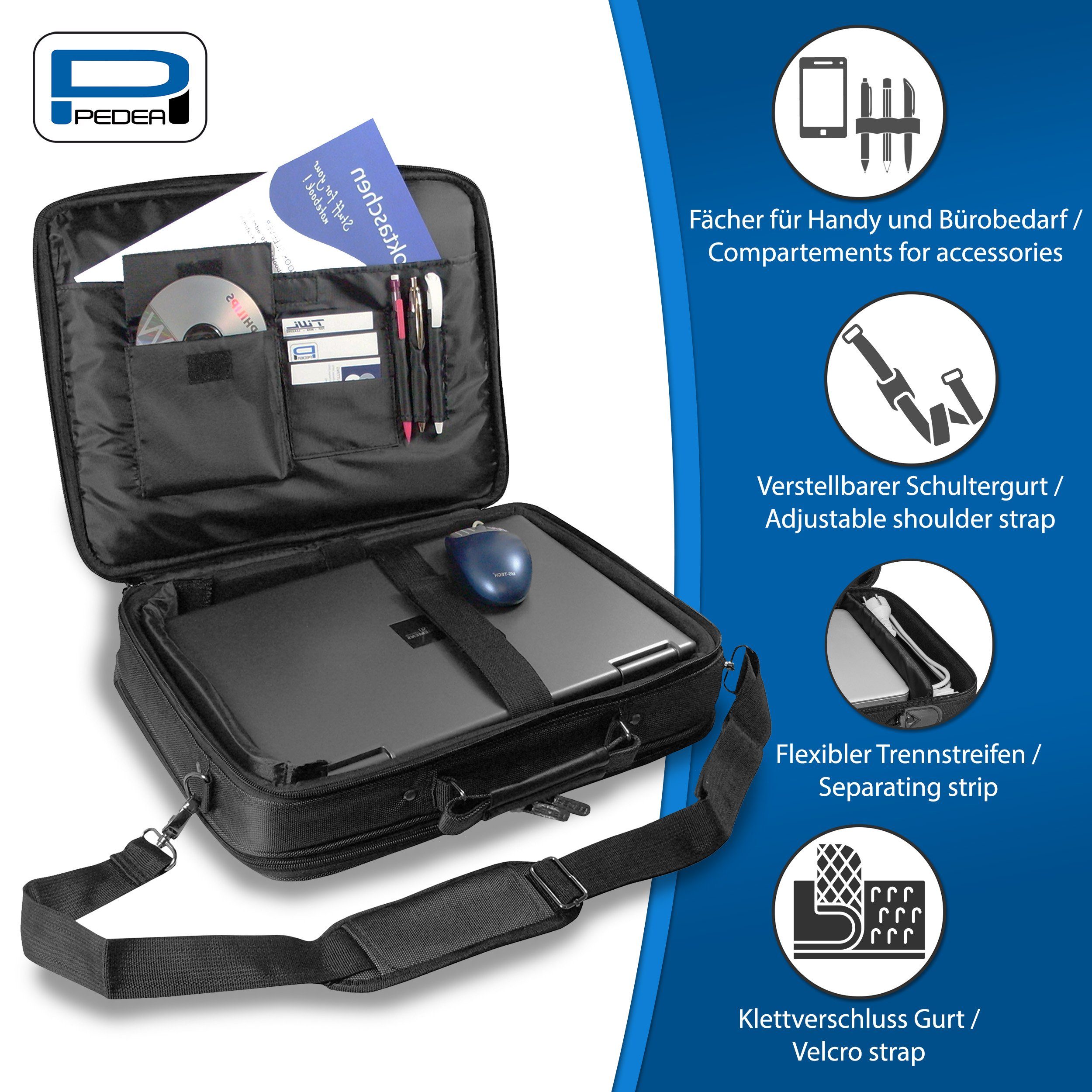 PEDEA Laptoptasche PREMIUM Notebooktasche 13,3 / 15,6 / 17,3 Zoll mit Maus (Set, mit Funkmaus), stabiler Schutzrahmen, dicke Polsterung, wasserabweisende Materialien