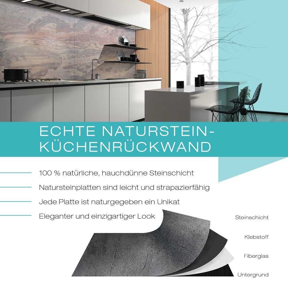 DRUCK-EXPERT Küchenrückwand Naturstein aus Buntschiefer Unikat ein % Graurosa 100 Echtstein jede - Platte