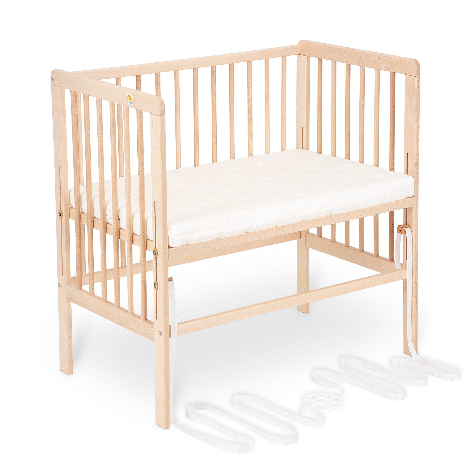 Beistellbett Babybett Boxspring Natur, 90 x 55 cm Liegefläche