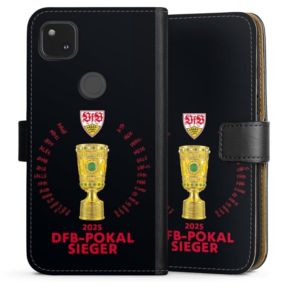 DeinDesign Handyhülle VfB Stuttgart Pokal Offizielles Lizenzprodukt, Google Pixel 4a Hülle Flip Case Klapphülle Handytasche Leder