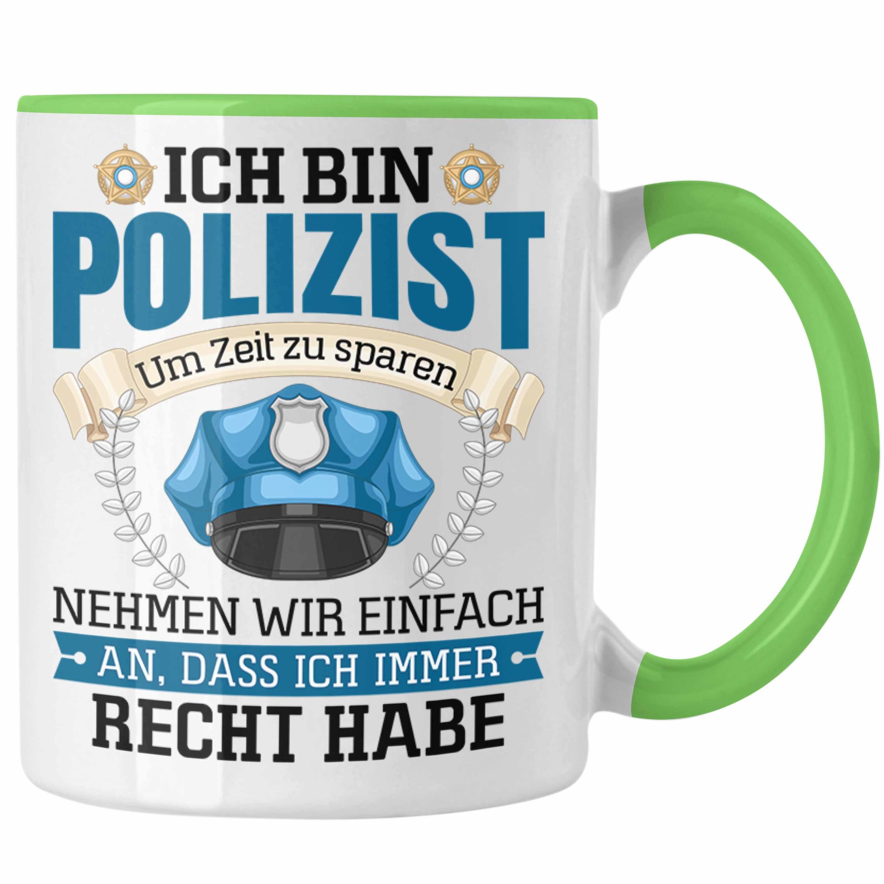 Trendation Tasse Polizist Tasse Geschenk Lustiger Spruch Männer Bester Polizei Grün