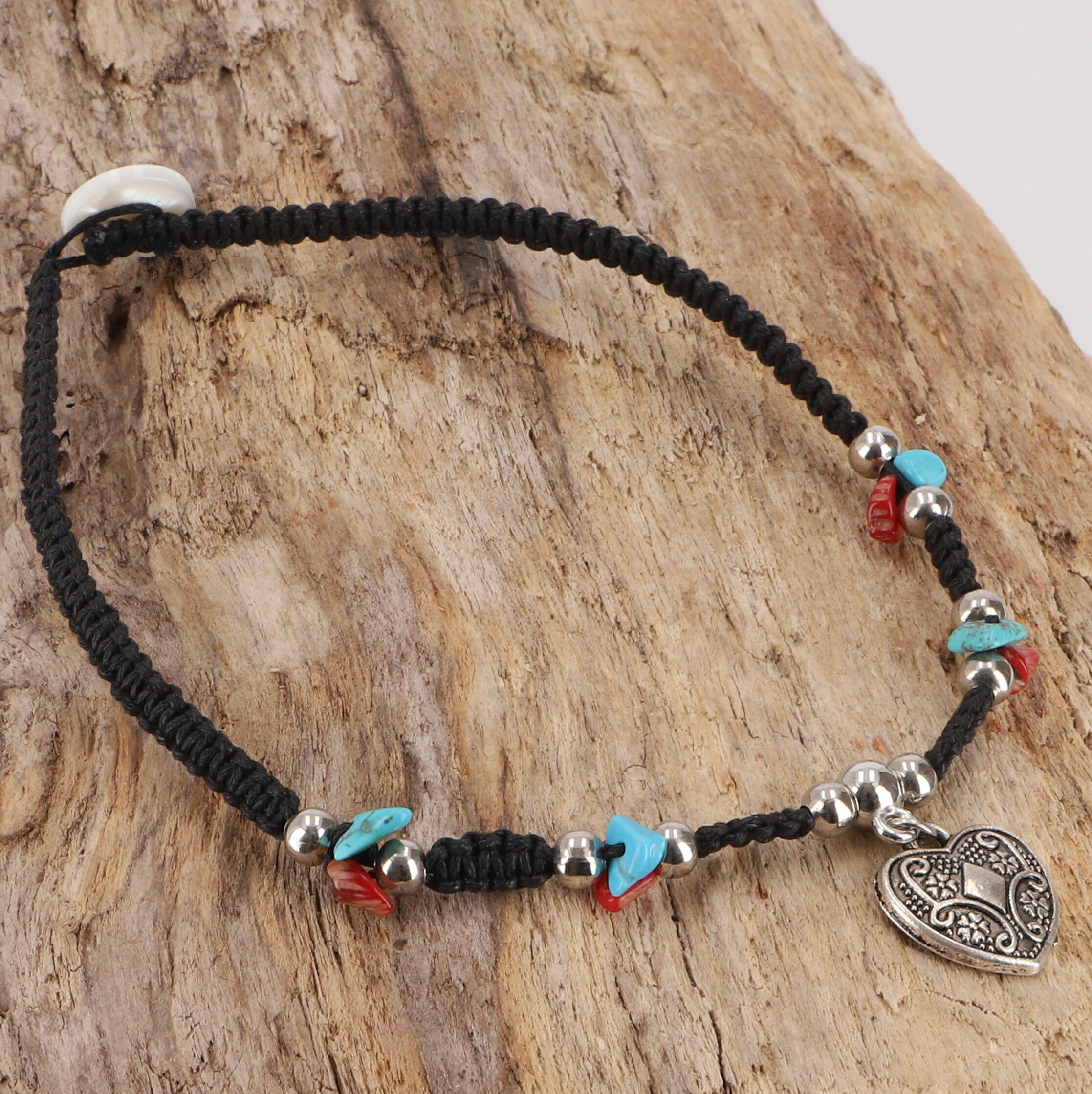 Guru-Shop Fußkette Fußkette Makramee mit Perlen - Modell 4 günstig online kaufen