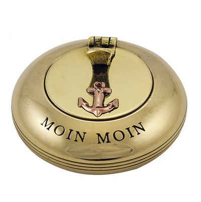 Linoows Aschenbecher Maritimer Klapp Aschenbecher, Ascher Moin Moin Messing 6 cm, Deckel