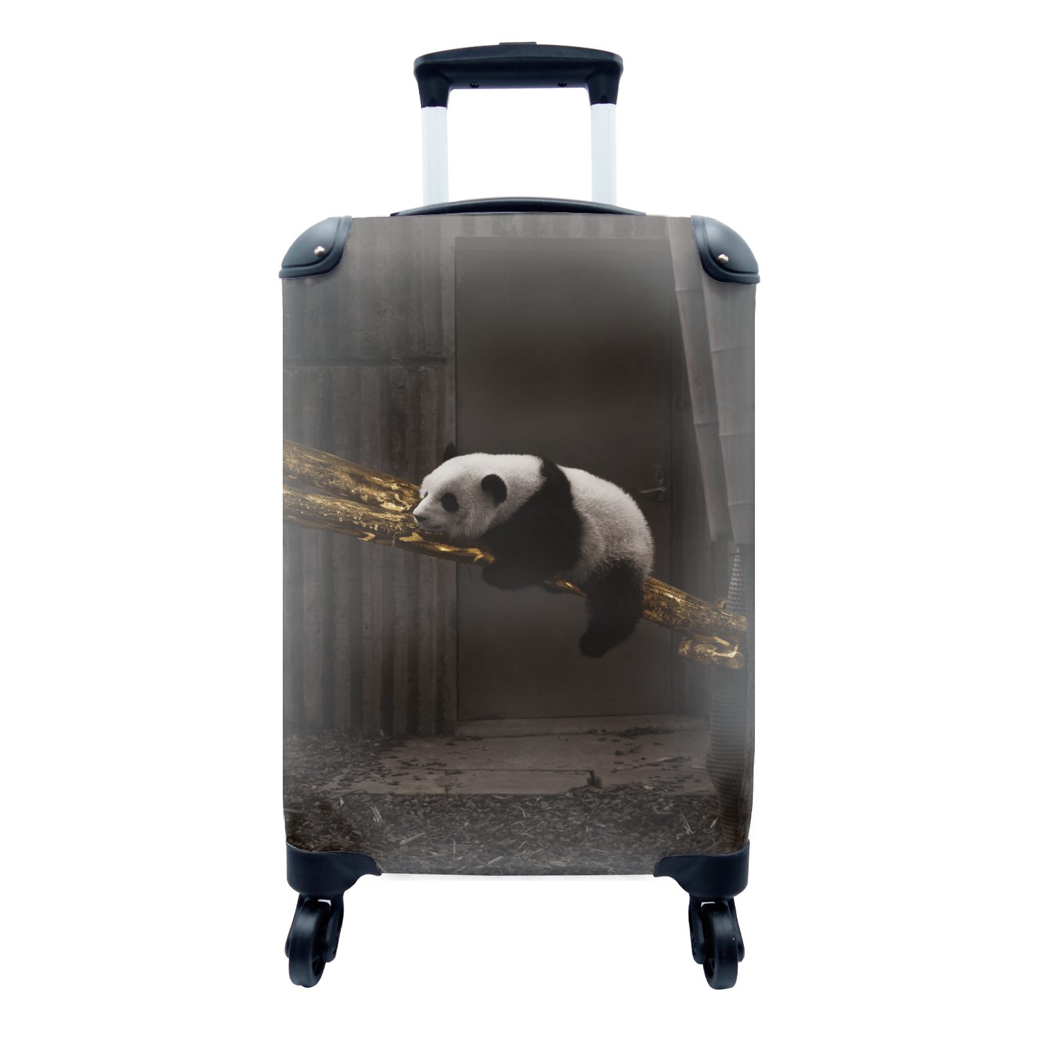 rollen, - Panda Handgepäck MuchoWow Schwarz, Gold für Rollen, - mit Ferien, Handgepäckkoffer Reisekoffer Trolley, 4 Reisetasche