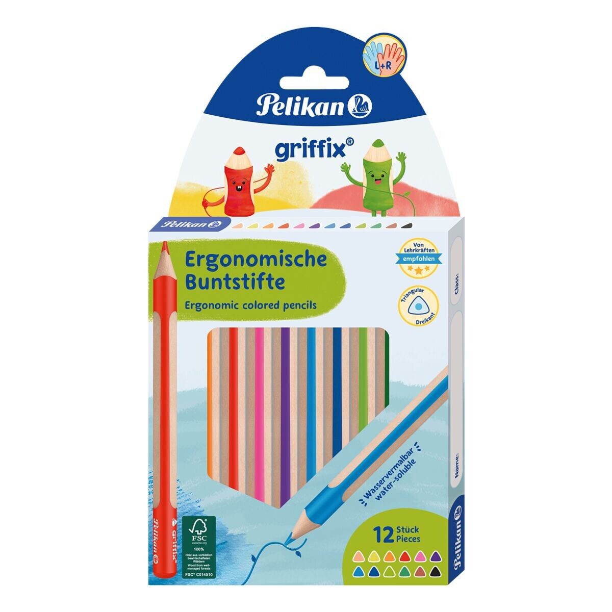 Pelikan Buntstift griffix®, (12-tlg), 12 Farben, wasservermalbar